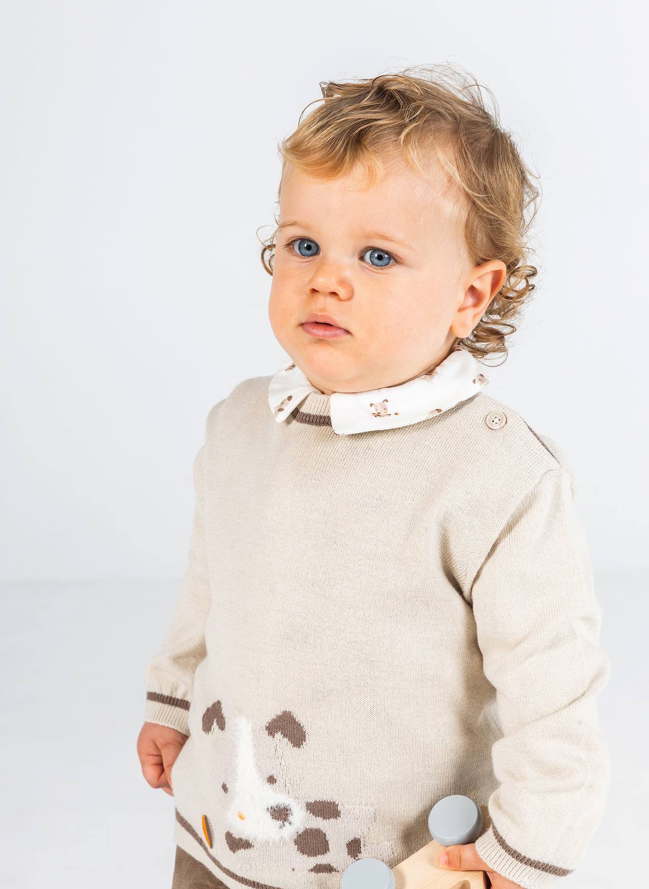 Pull Bébé Garçon Avec Imprimé Chien Beige