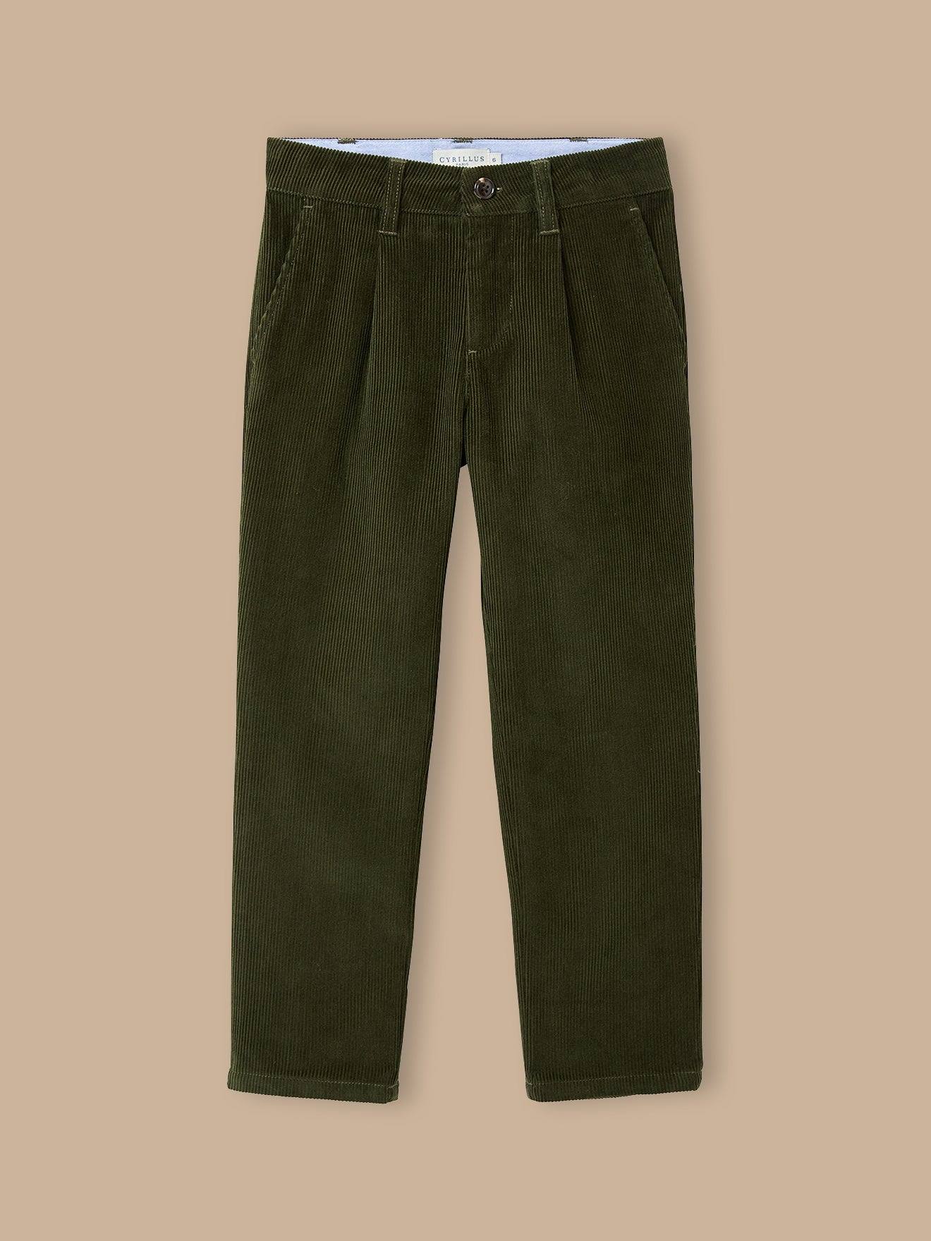 Pantalon Chino Garçon En Velours Vert Foret