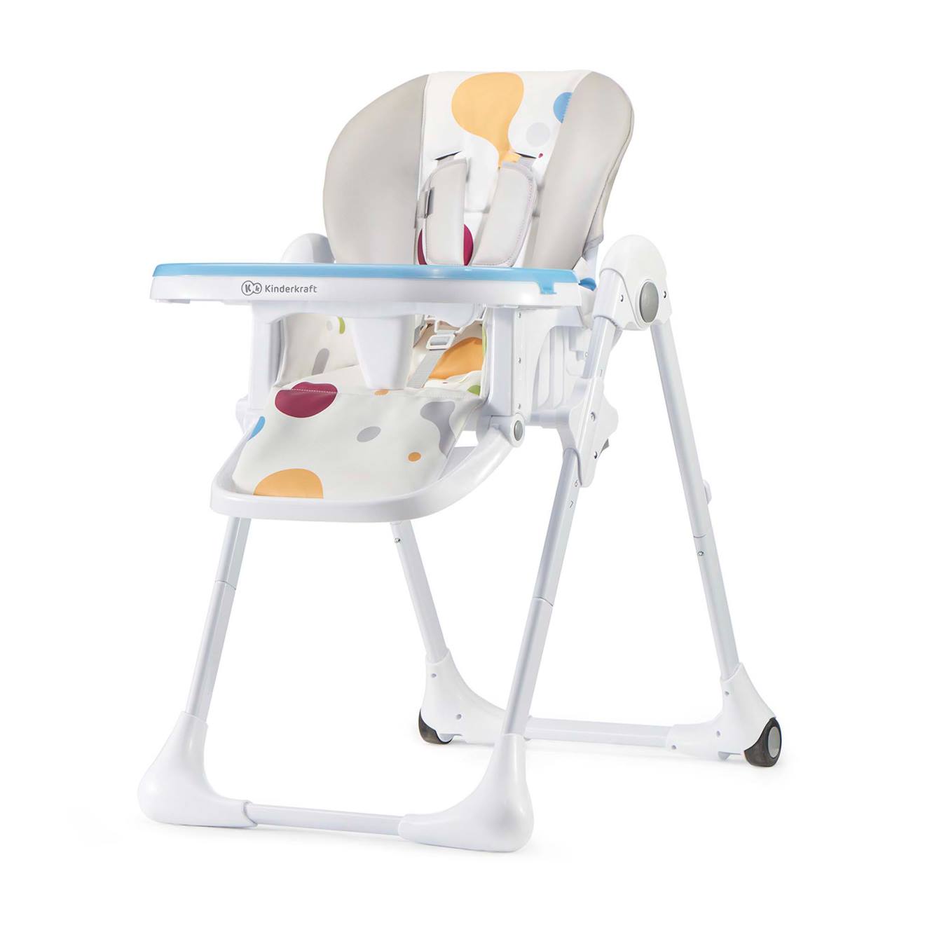 Chaise Haute Pliable Yummy Avec Dossier Réglable 3 Positions, Hauteur Réglable Et Harnais 5 Points Multicolore