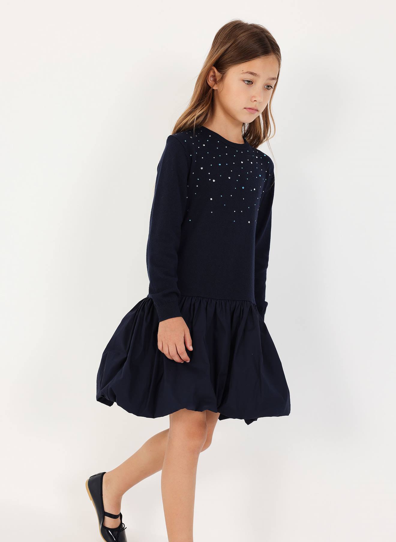 Robe Fille En Maille Avec Sequins Bleu