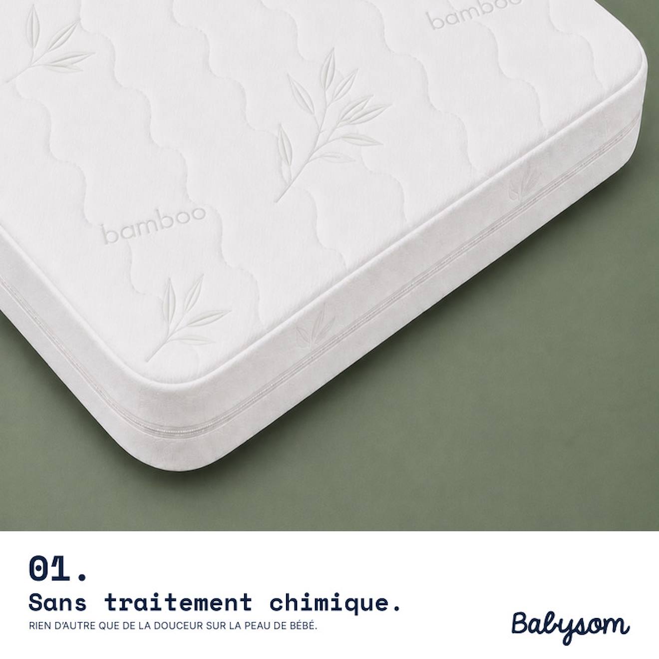 Matelas Cododo Bamboo Forme Rectangulaire Blanc (babysom) - Image 2