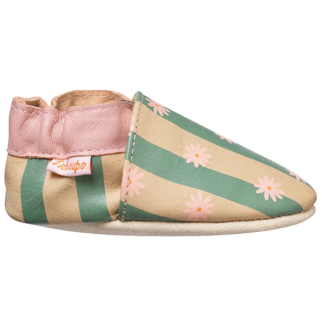 Chaussons Bébé Cuir Souple Rayures Vert Chaussons Bébé Cuir Souple Rayures Vert