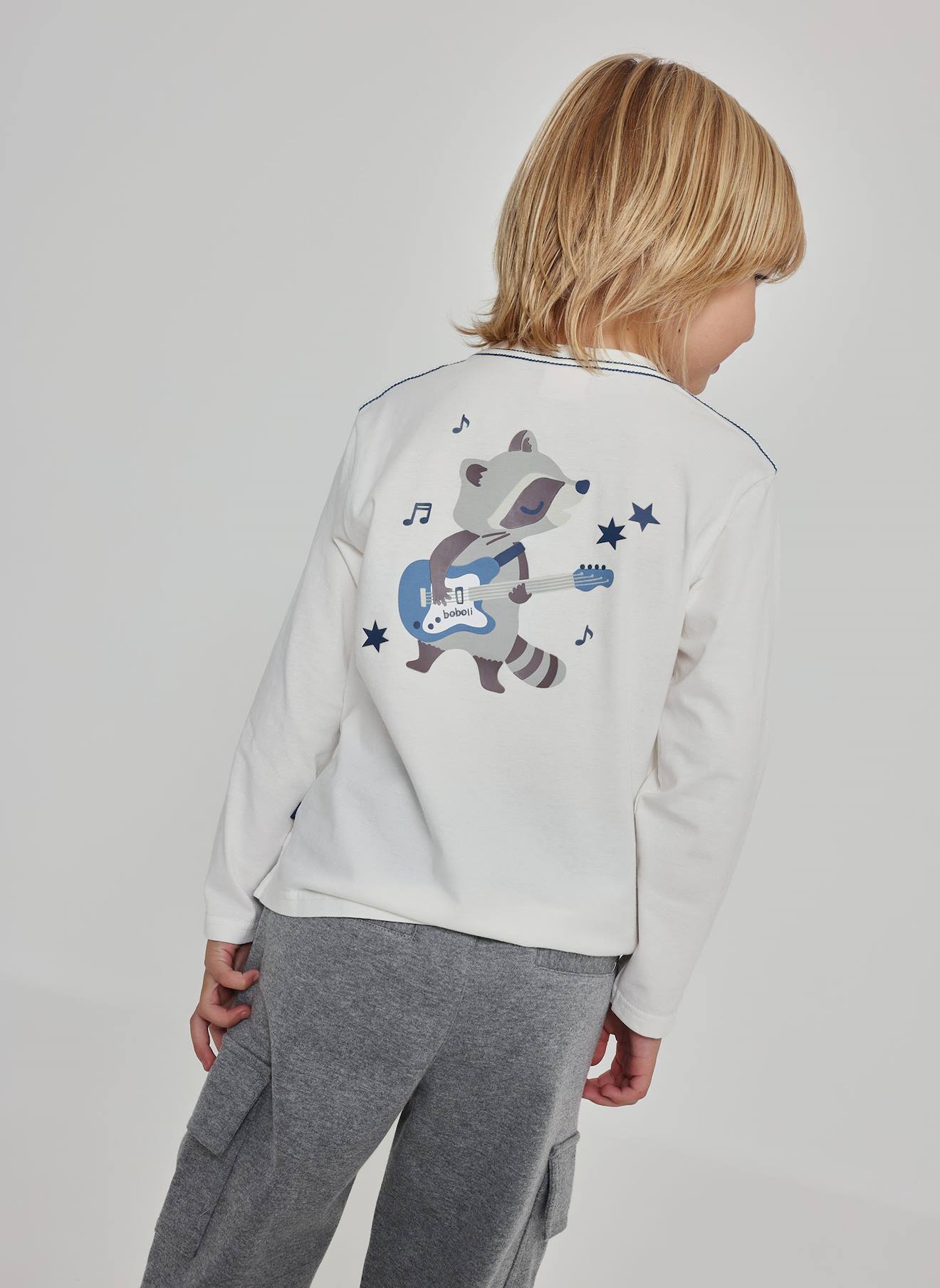 T-shirt Garçon Maille Imprimé Raton Laveur Blanc