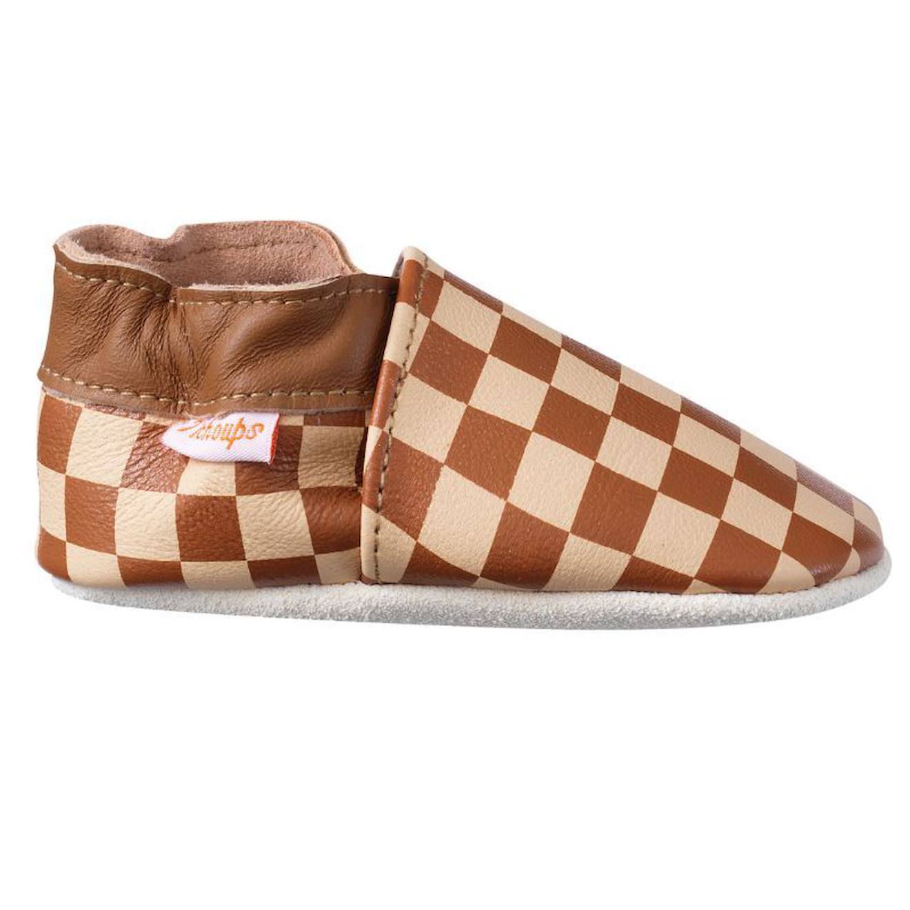 Chaussons Bébé Cuir Souple Damier Marron Chaussons Bébé Cuir Souple Damier Marron