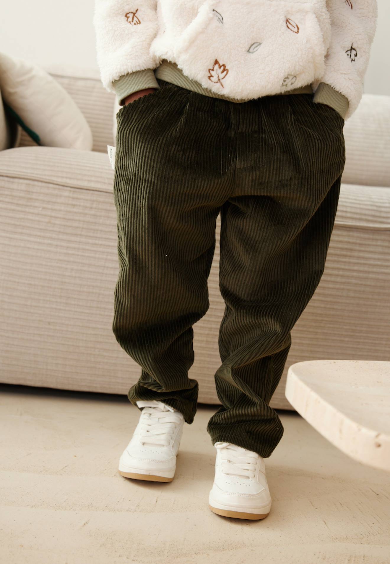 Pantalon Garçon En Velours Côtelé Pistache Vert