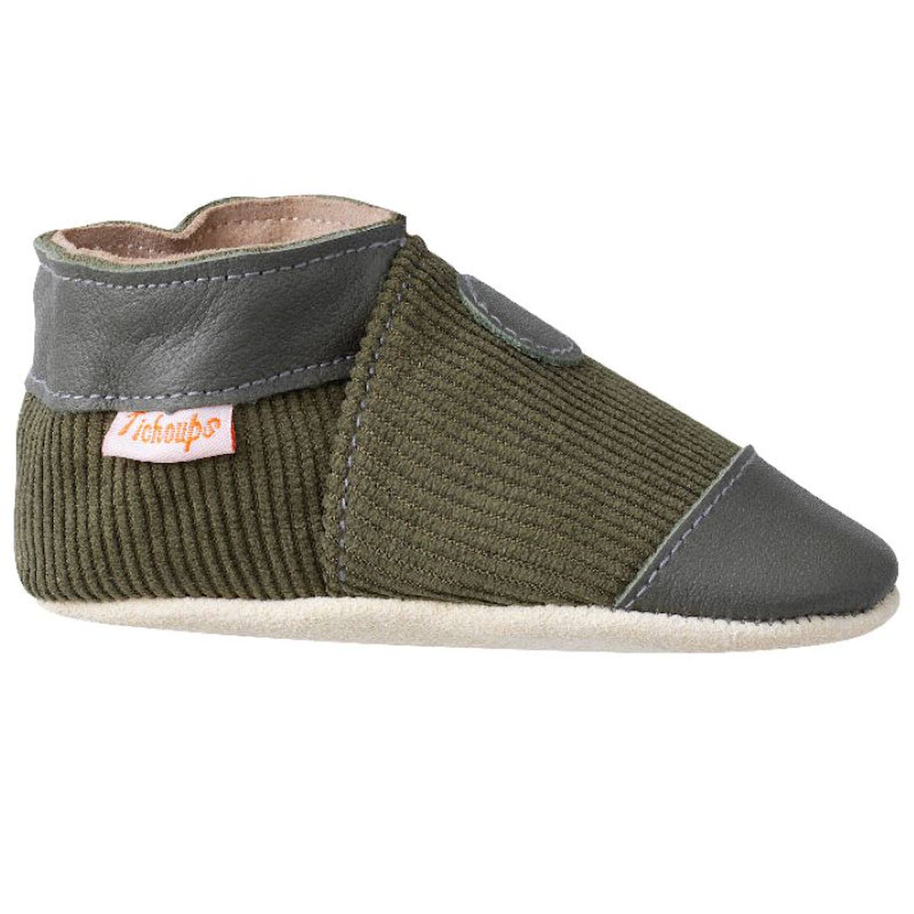 Chaussons Bébé Cuir Souple Velours Vert Chaussons Bébé Cuir Souple Velours Vert