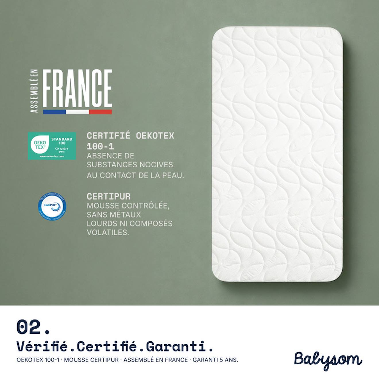 Matelas Bébé Bamboo Déhoussable Blanc (babysom) - Image 2