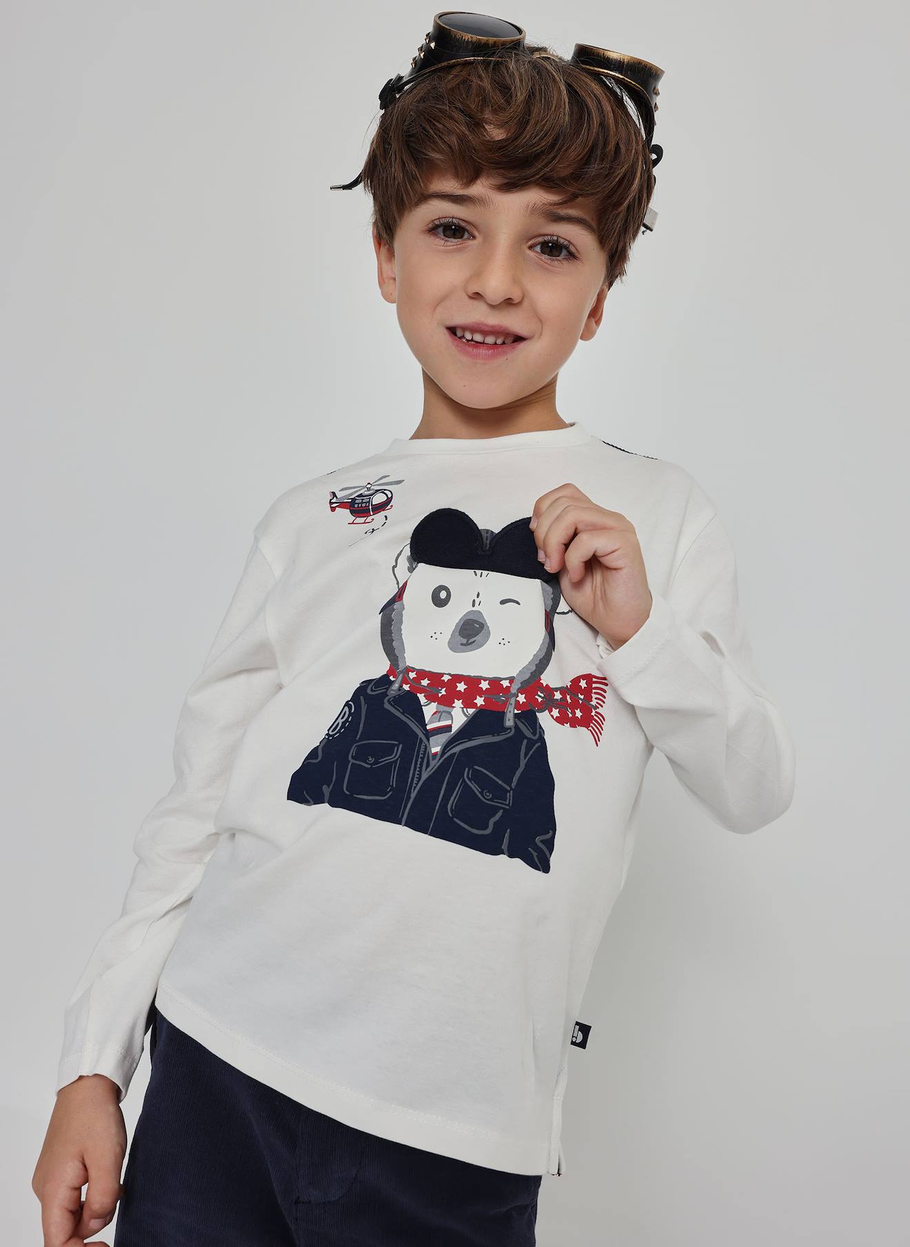 T-shirt Garçon En Maille Imprimé Koala Pilote Blanc