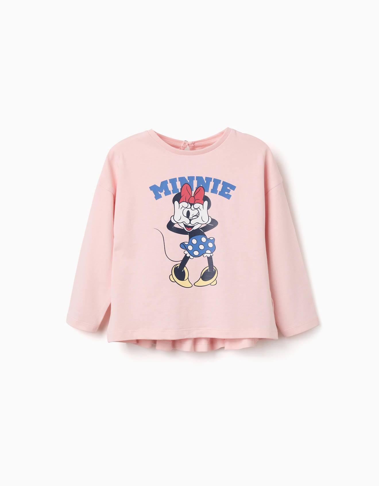 T-shirt En Coton À Manches Longues Avec Imprimé Minnie Rose