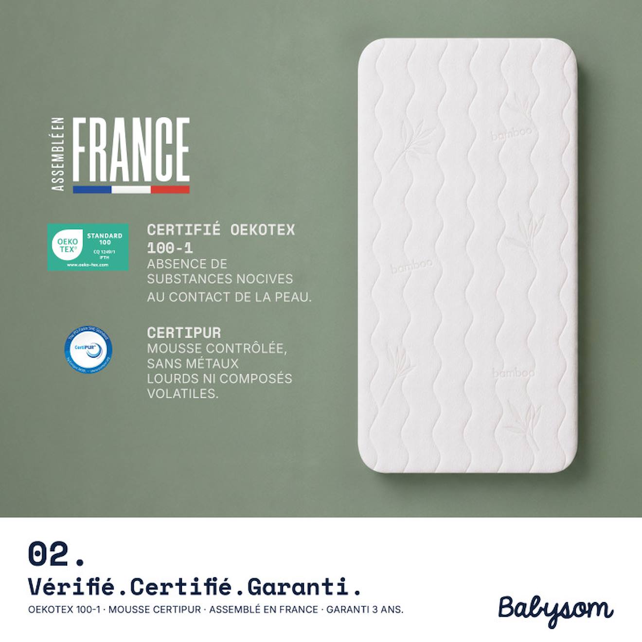 Matelas Cododo Bamboo Forme Rectangulaire Blanc (babysom) - Image 3
