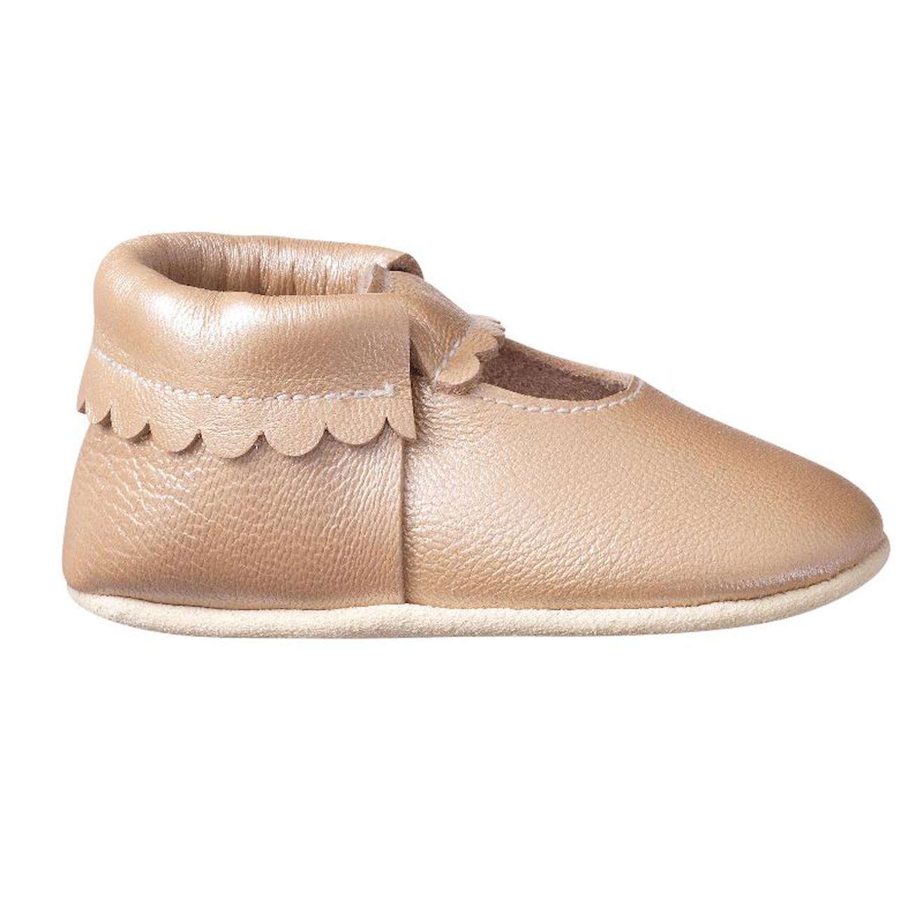 Chaussons Cuir Souple Uni Ouvert Beige Irisé Beige