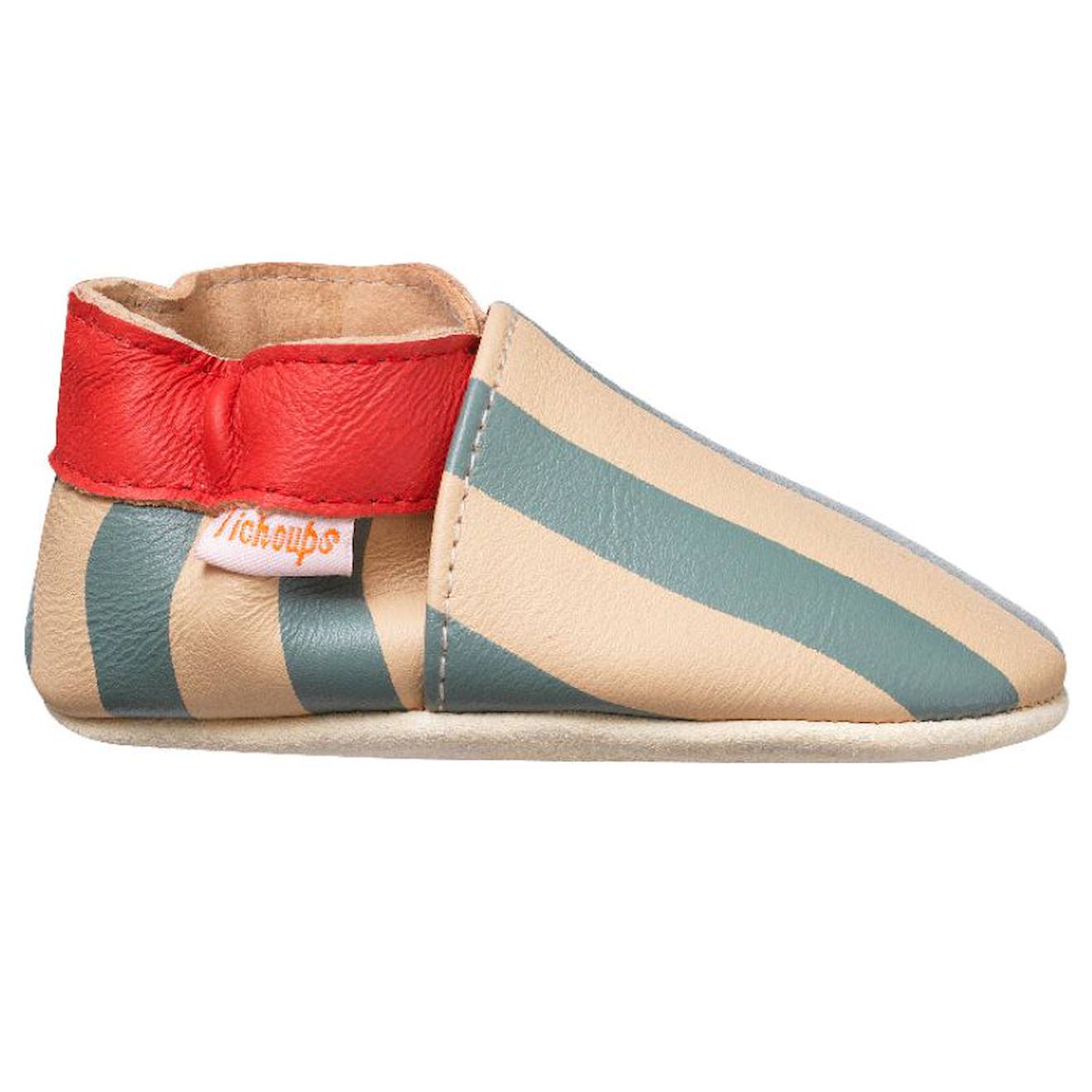 Chaussons Bébé Cuir Souple Rayures Bleu Chaussons Bébé Cuir Souple Rayures Bleu
