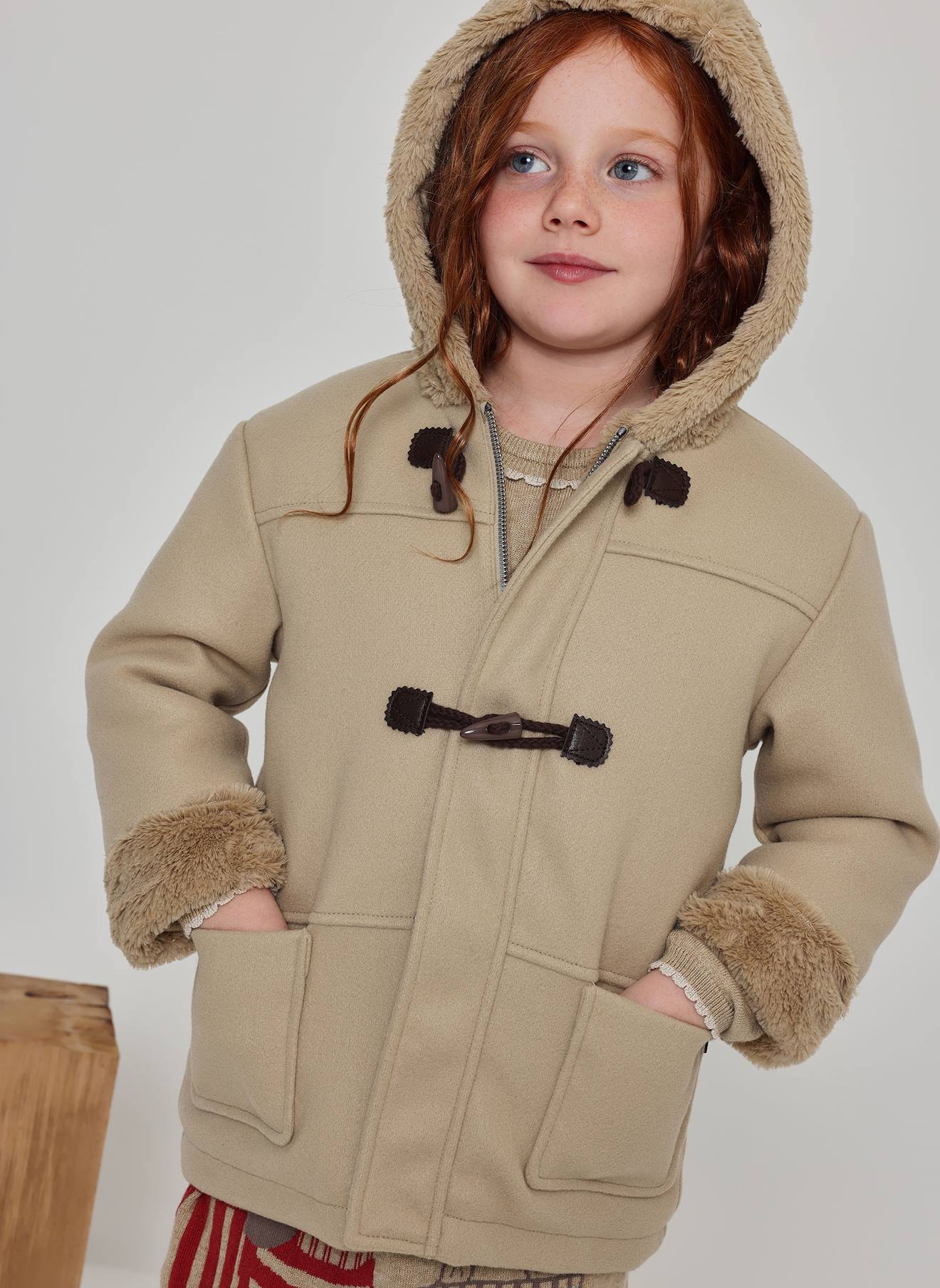 Duffle-coat Enfant Combiné À Capuche Et Molleton Beige