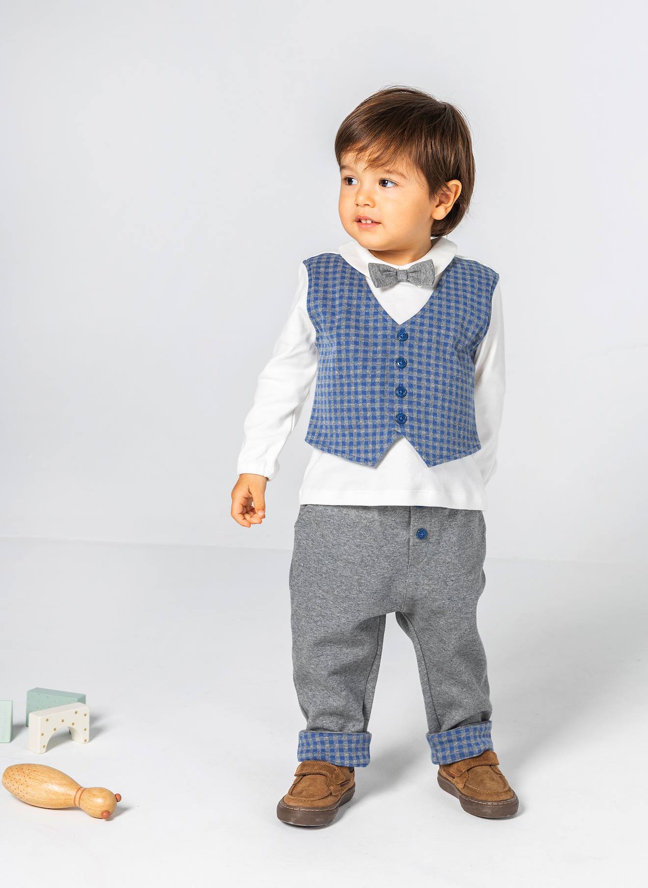 Ensemble Bébé Garçon Maille À Carreaux Gris