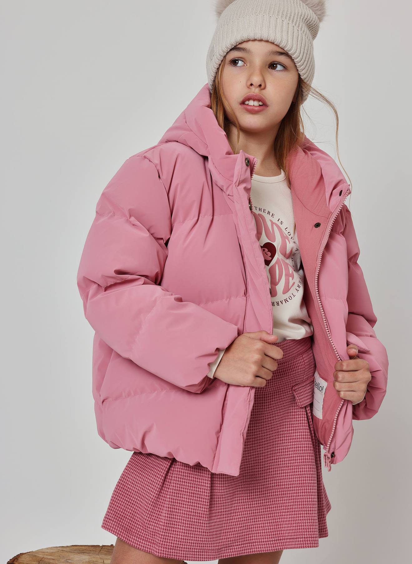 Parka Fille En Tissu Technique À Capuche Rose