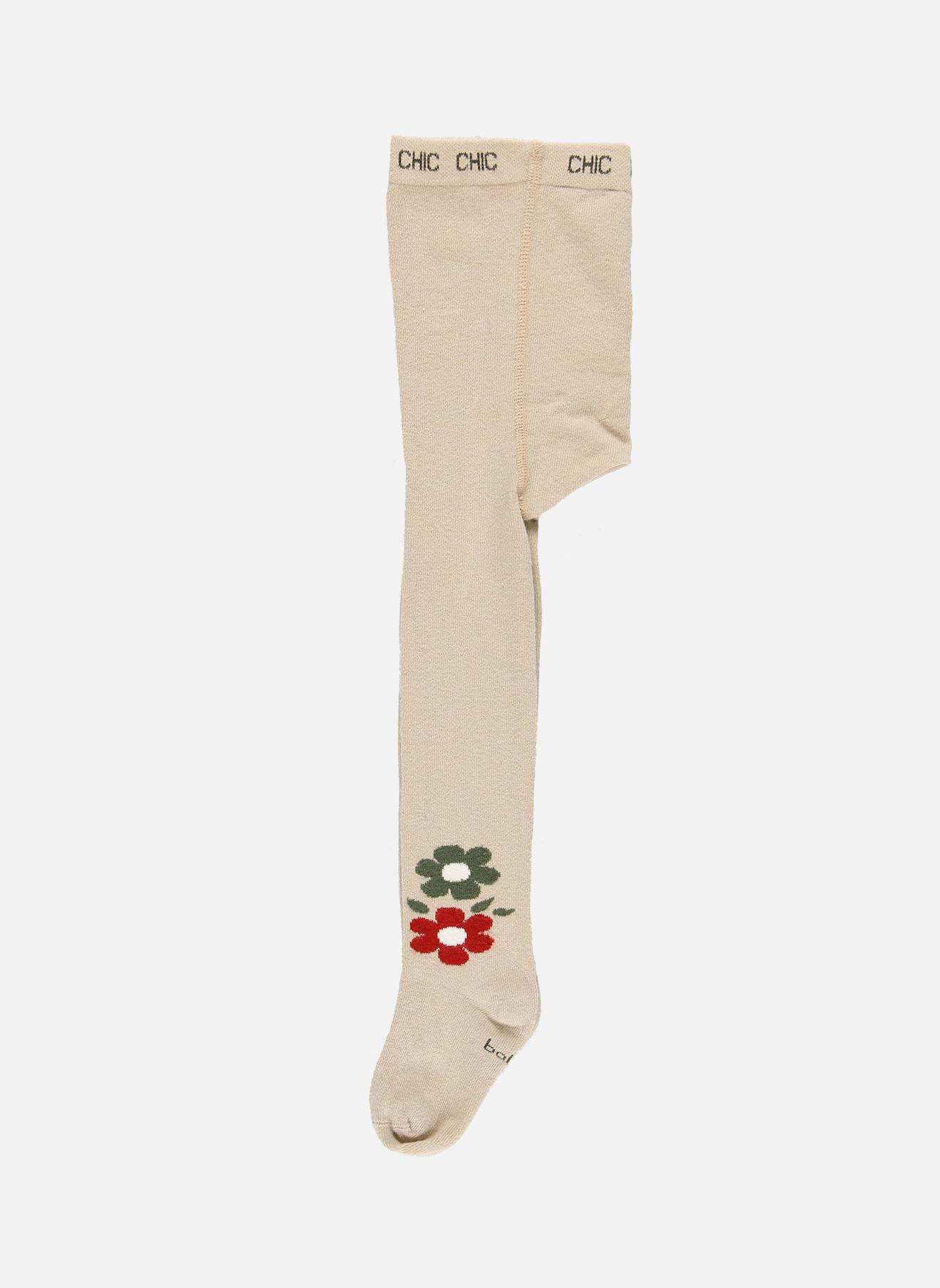 Collant Imprimé Fleurs Beige