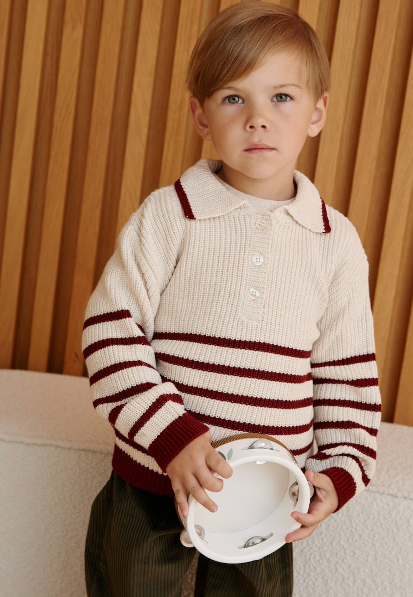 Pull Garçon En Tricot Pistache Bordeaux