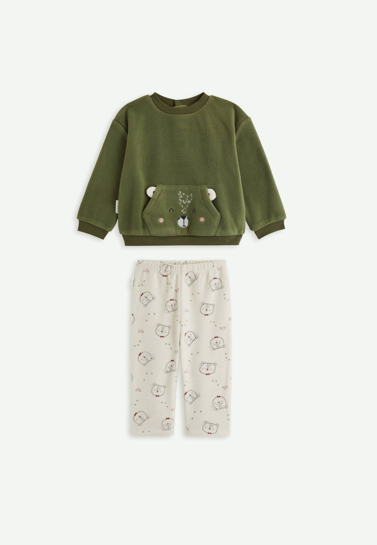 Pyjama Garçon 2 Pièces En Polaire Pistache Kaki