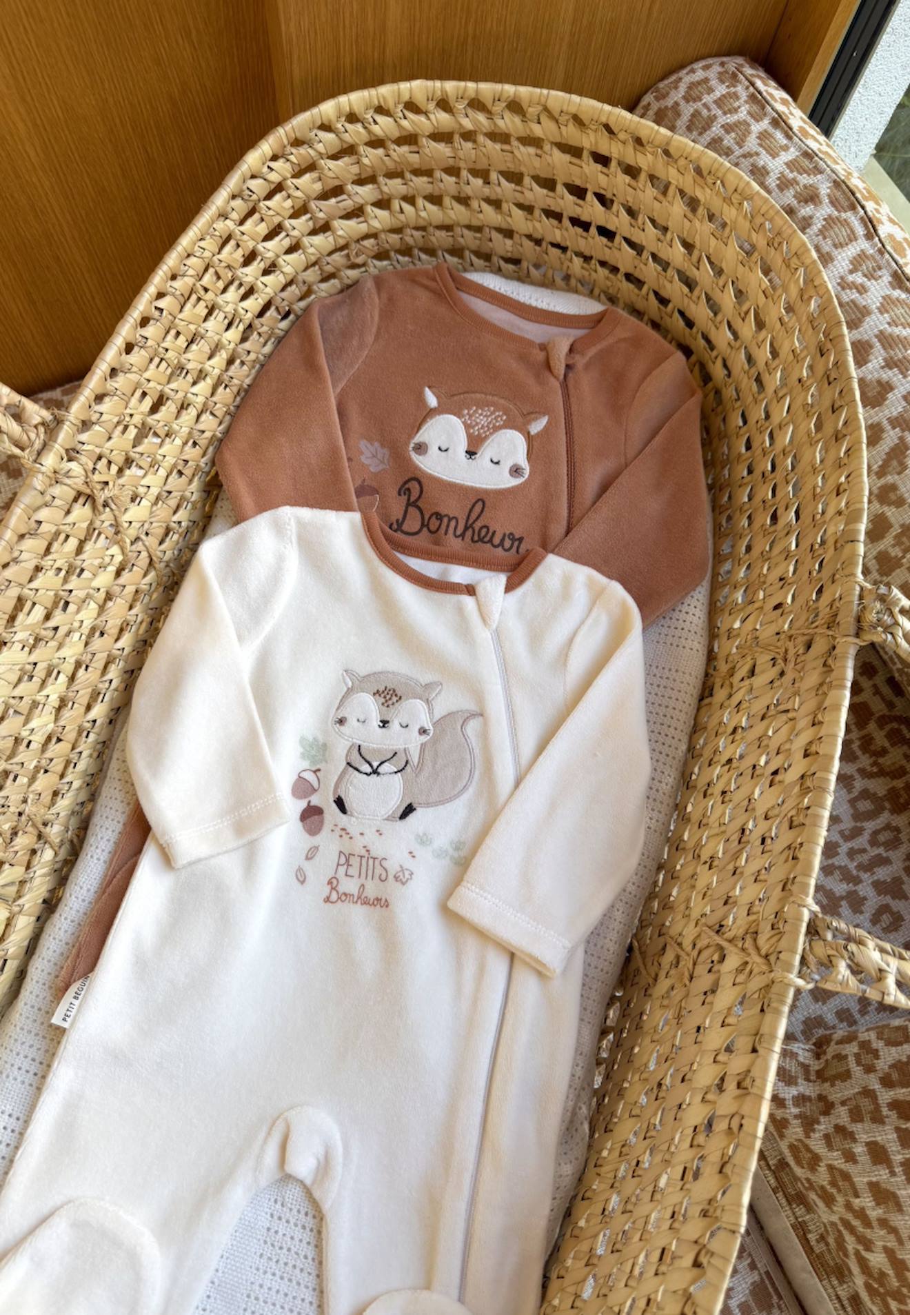Lot De 2 Pyjamas Bébé En Velours Ouverture Zippée Caramel Marron