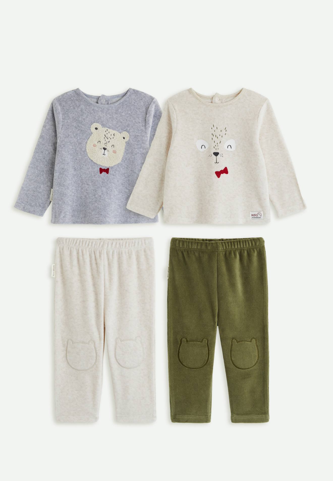 Lot De 2 Pyjamas Bébé 2 Pièces En Velours Pistache Beige Lot De 2 Pyjamas Bébé 2 Pièces En Velours Pistache Beige