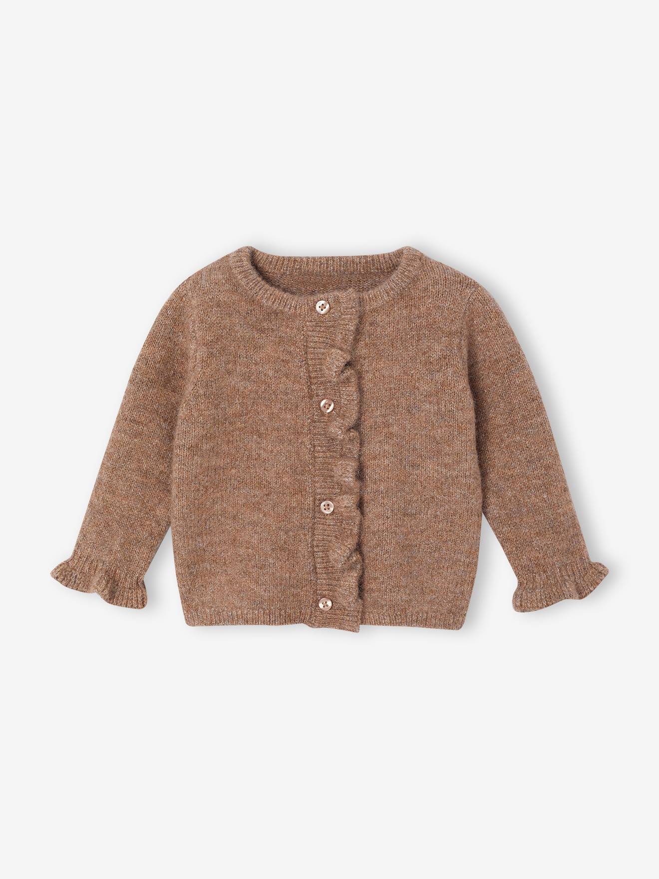 Gilet bébé fille manches longues taupe