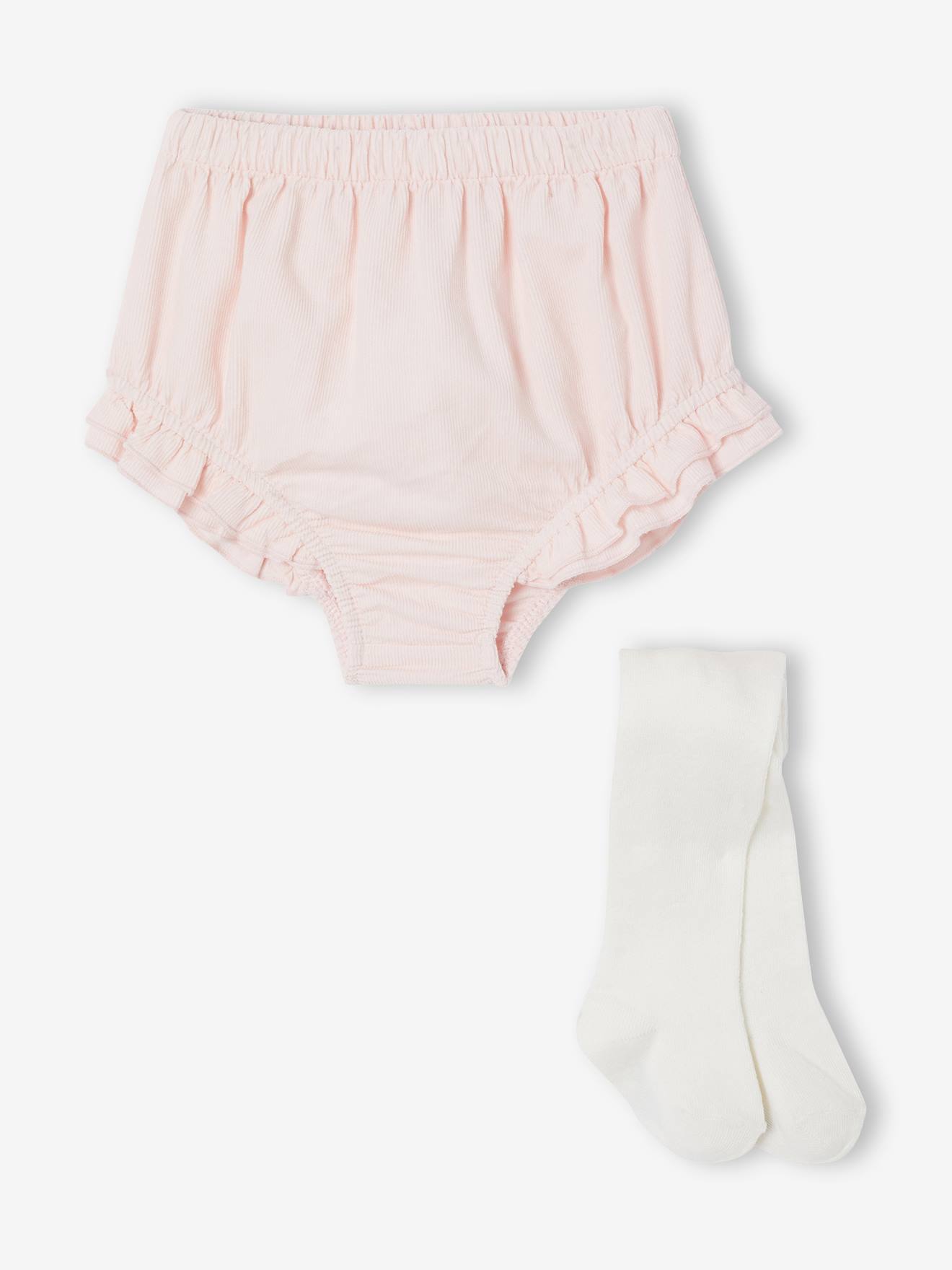 Ensemble bloomer et collants naissance rose pâle