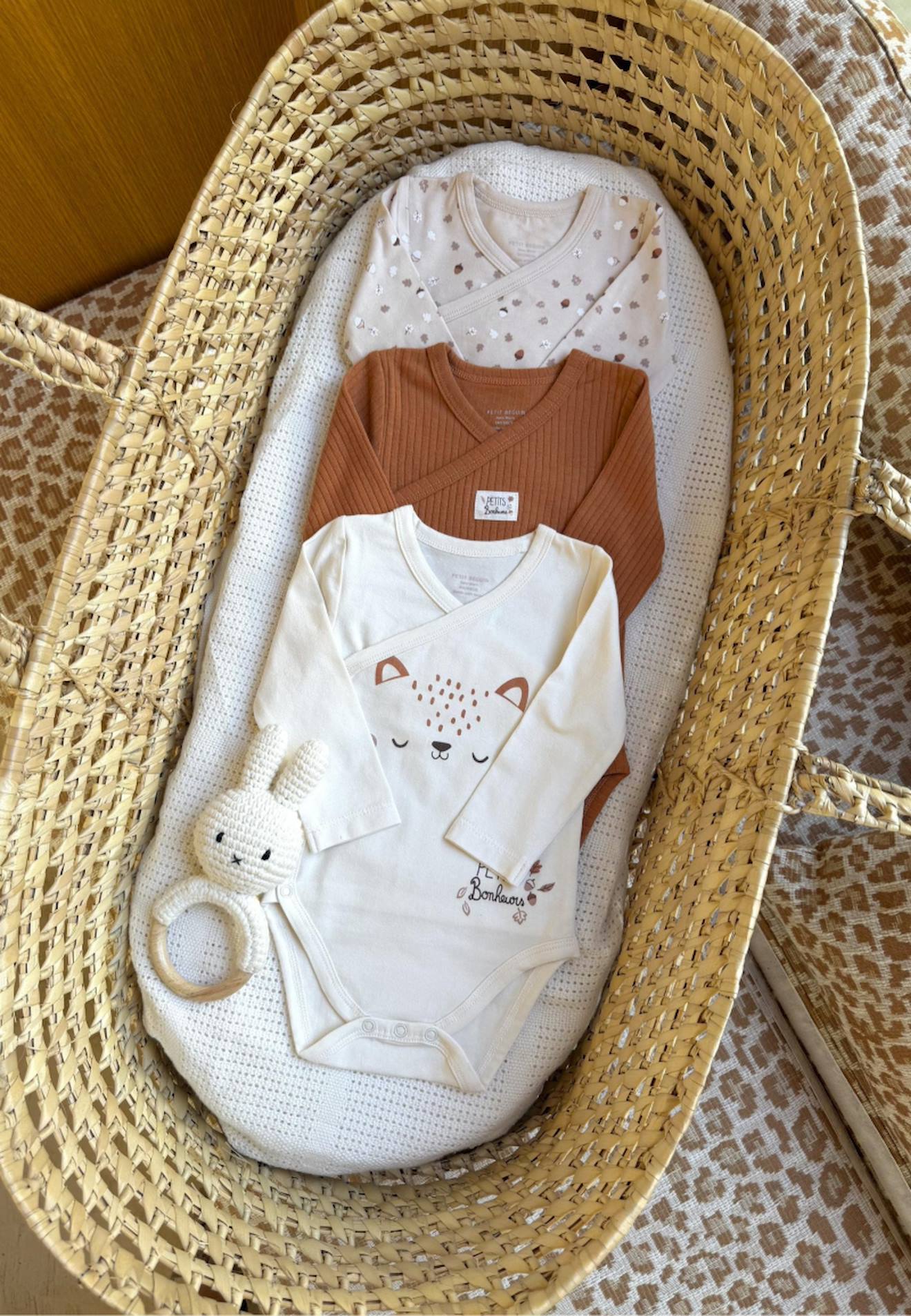 Lot De 3 Bodies Bébé Manches Longues Ouverture Croisée Caramel Marron