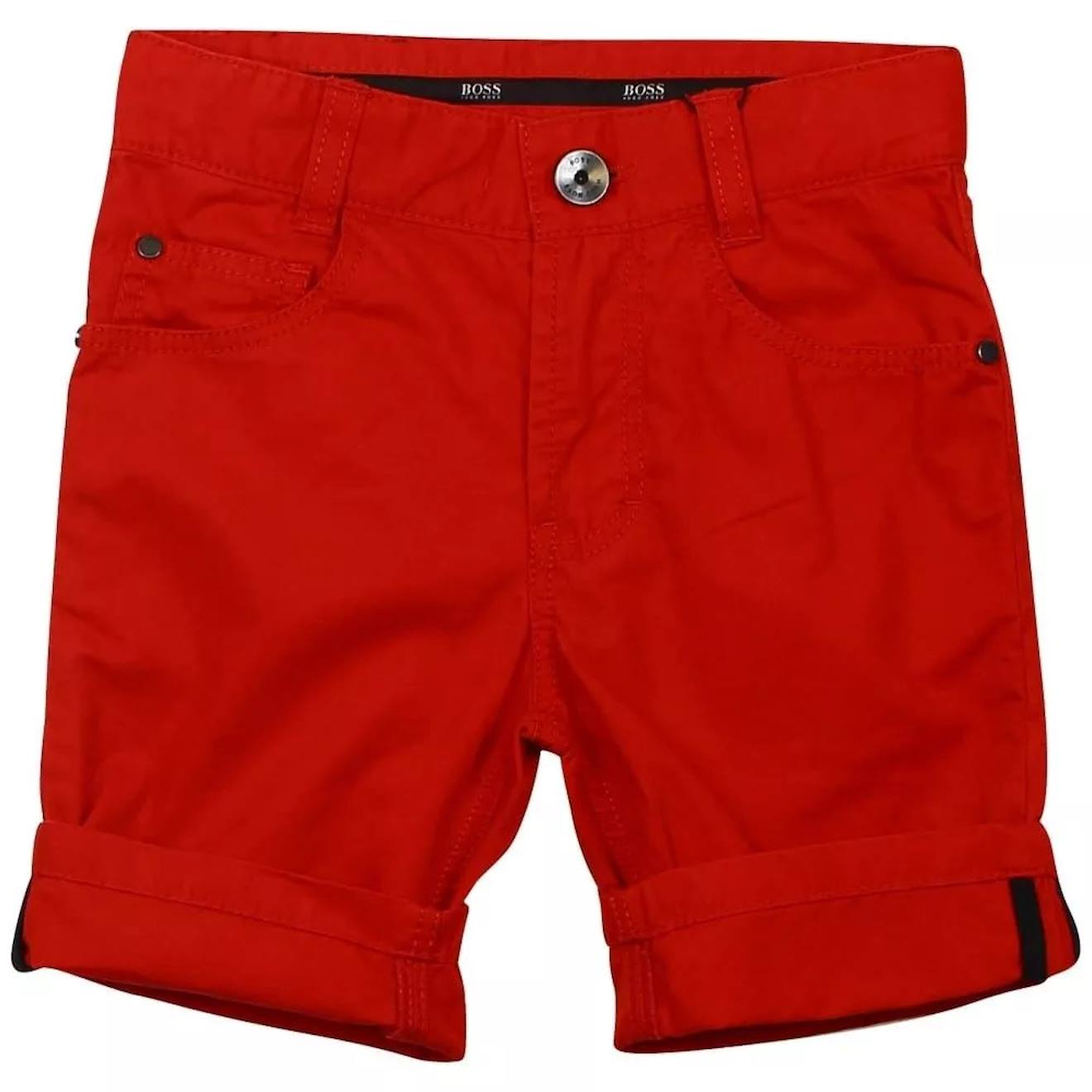 Short Garçon, Bermuda Enfant En Coton Rouge Vif