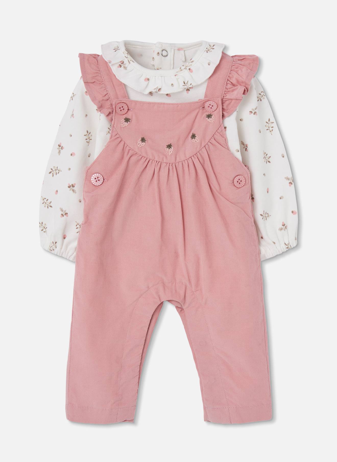 Ensemble Bébé Fille Brodé De Fraises Rose