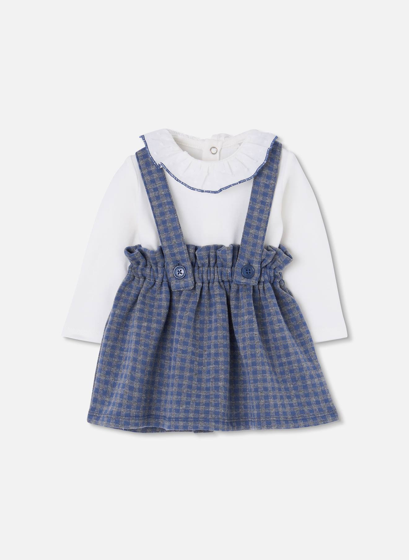 Ensemble Bébé T-shirt À Manches Longues Et Jupe À Bretelles En Maille À Carreaux Multicolore