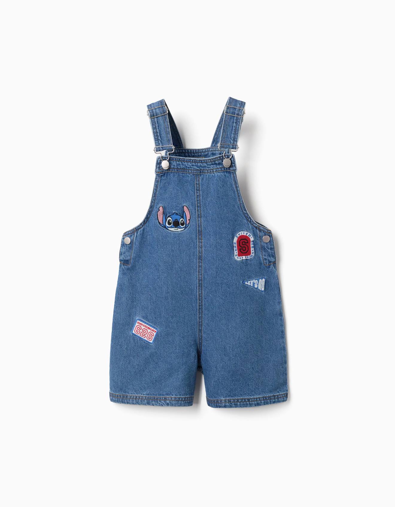 Salopette Courte En Jean Avec Broderies Stitch Bleu