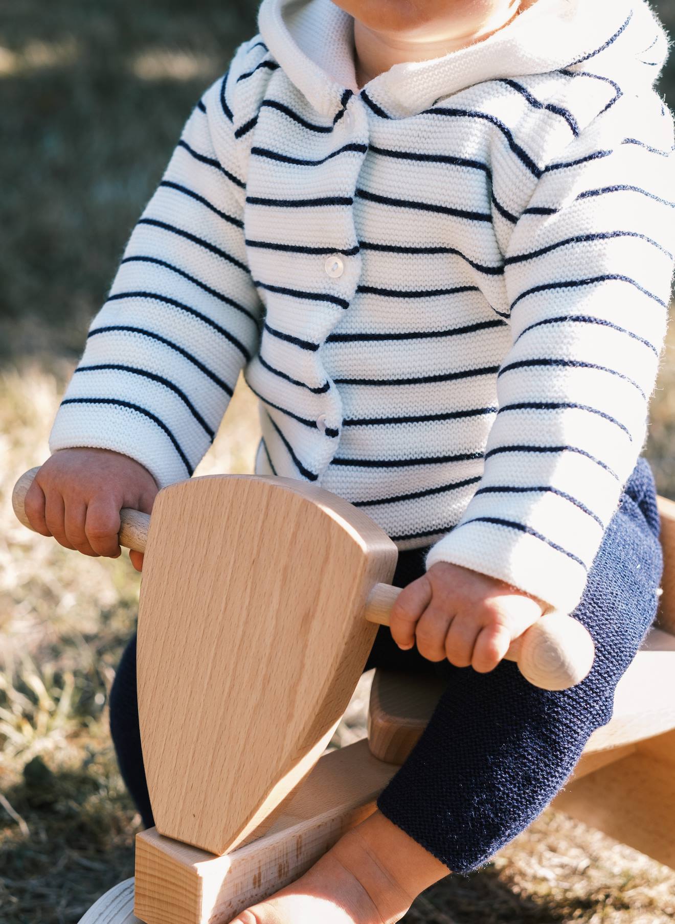 Manteau En Tricot Bébé Ecru Rayé Marine