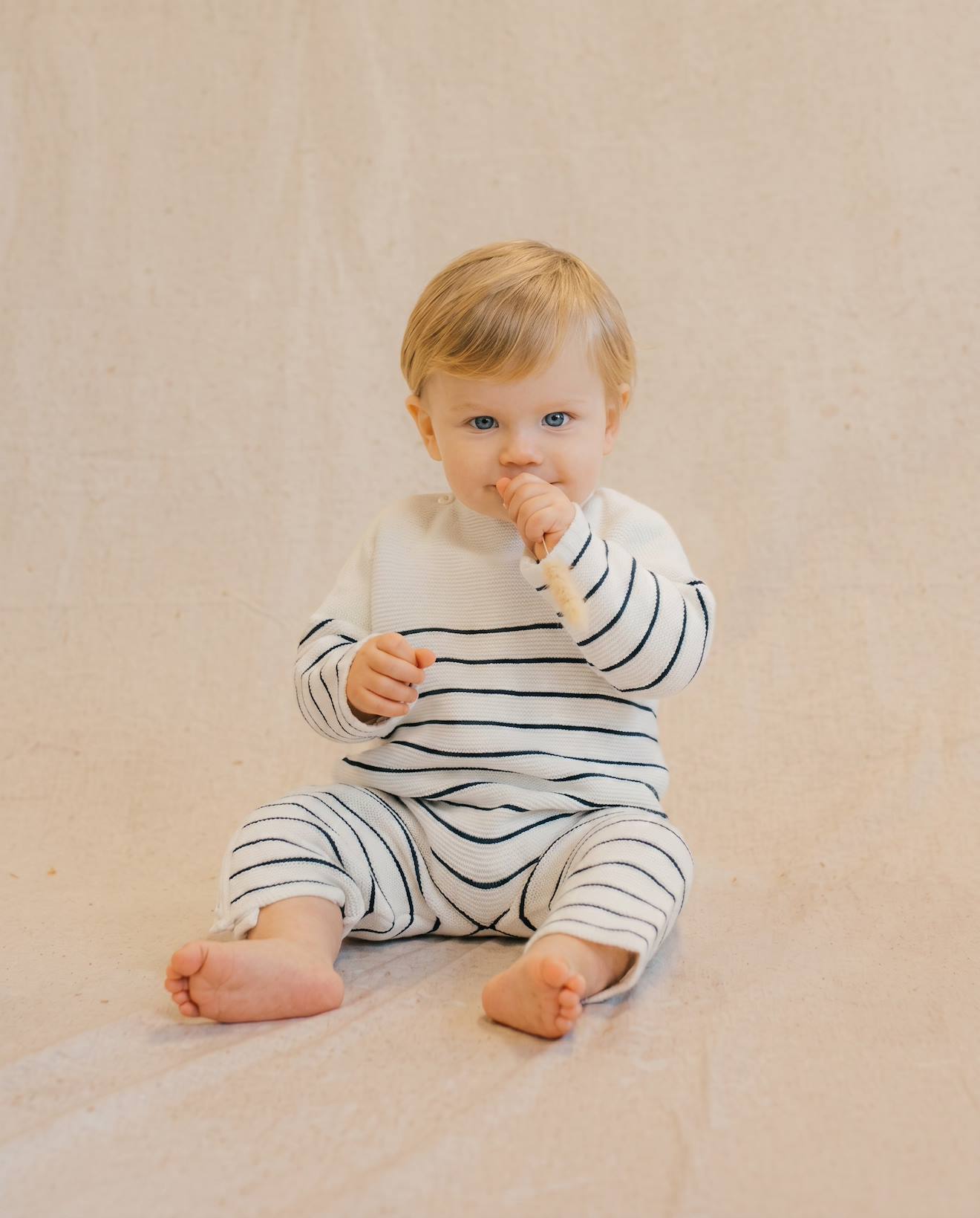 Combinaison Bébé Marinière Ecru Rayé Marine