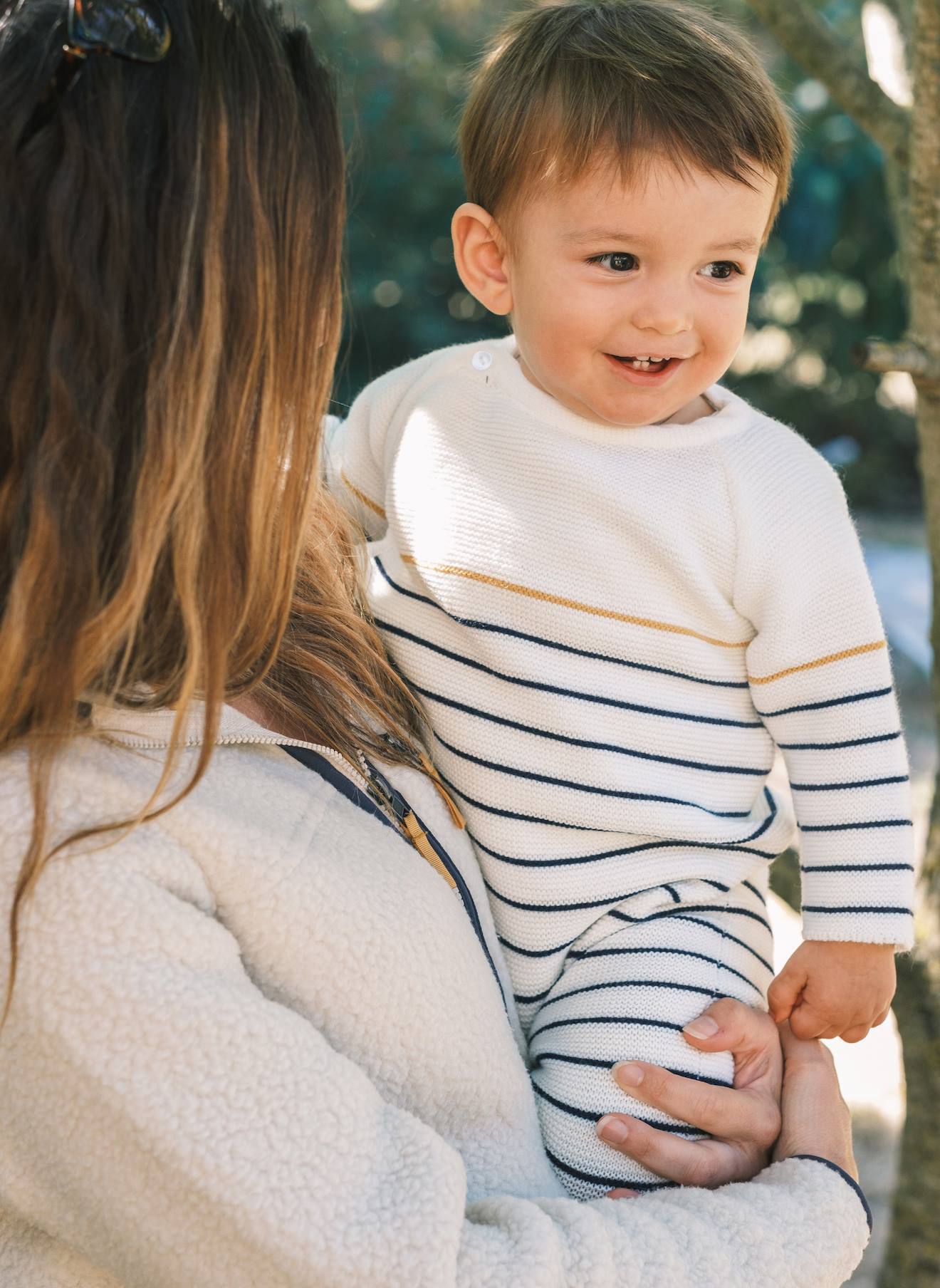 Combinaison Bébé Marinière Ecru Rayé Marine+curry
