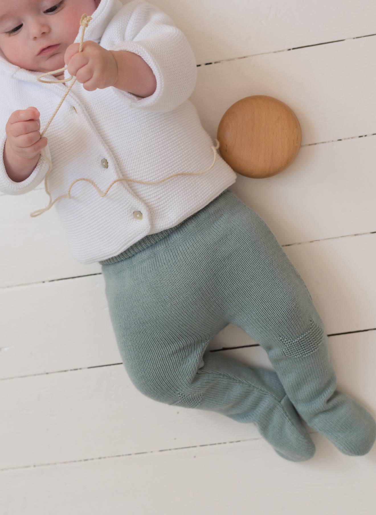 Pantalon À Pieds En Coton Bébé Bleu Danube