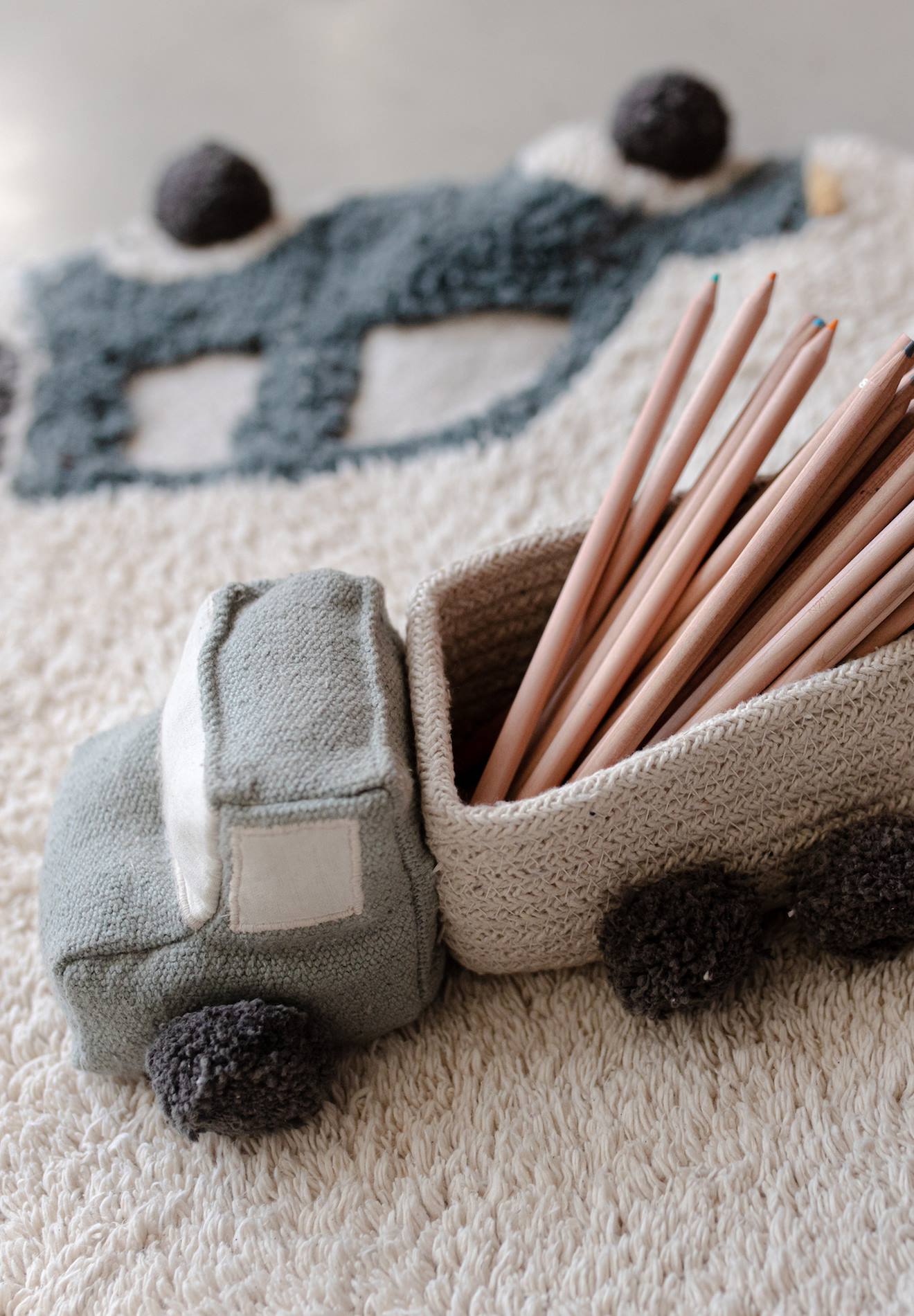 Set De Mini Paniers En Coton Truck Naturel, Gris Foncé, Bleu Vint