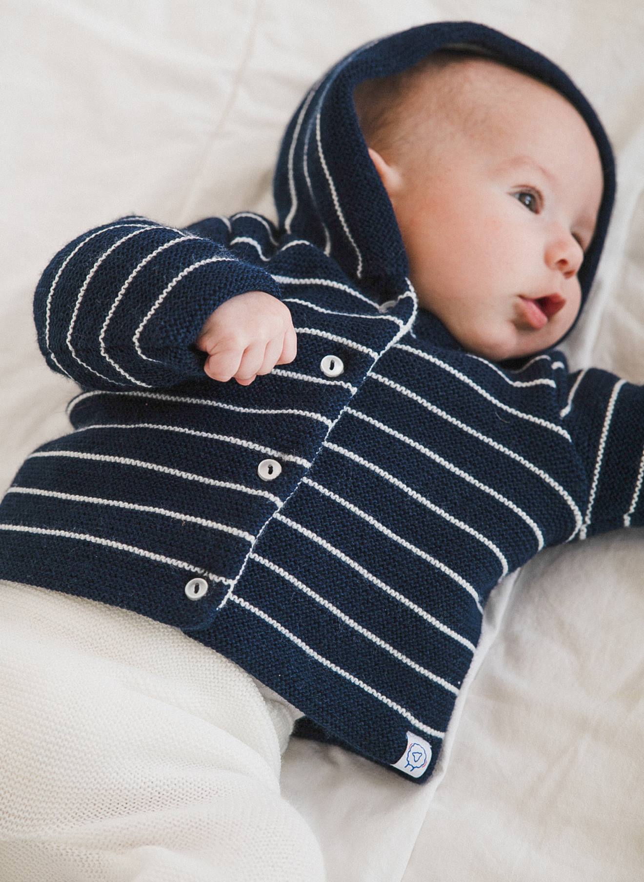 Manteau En Tricot Bébé Marine Rayé Écru