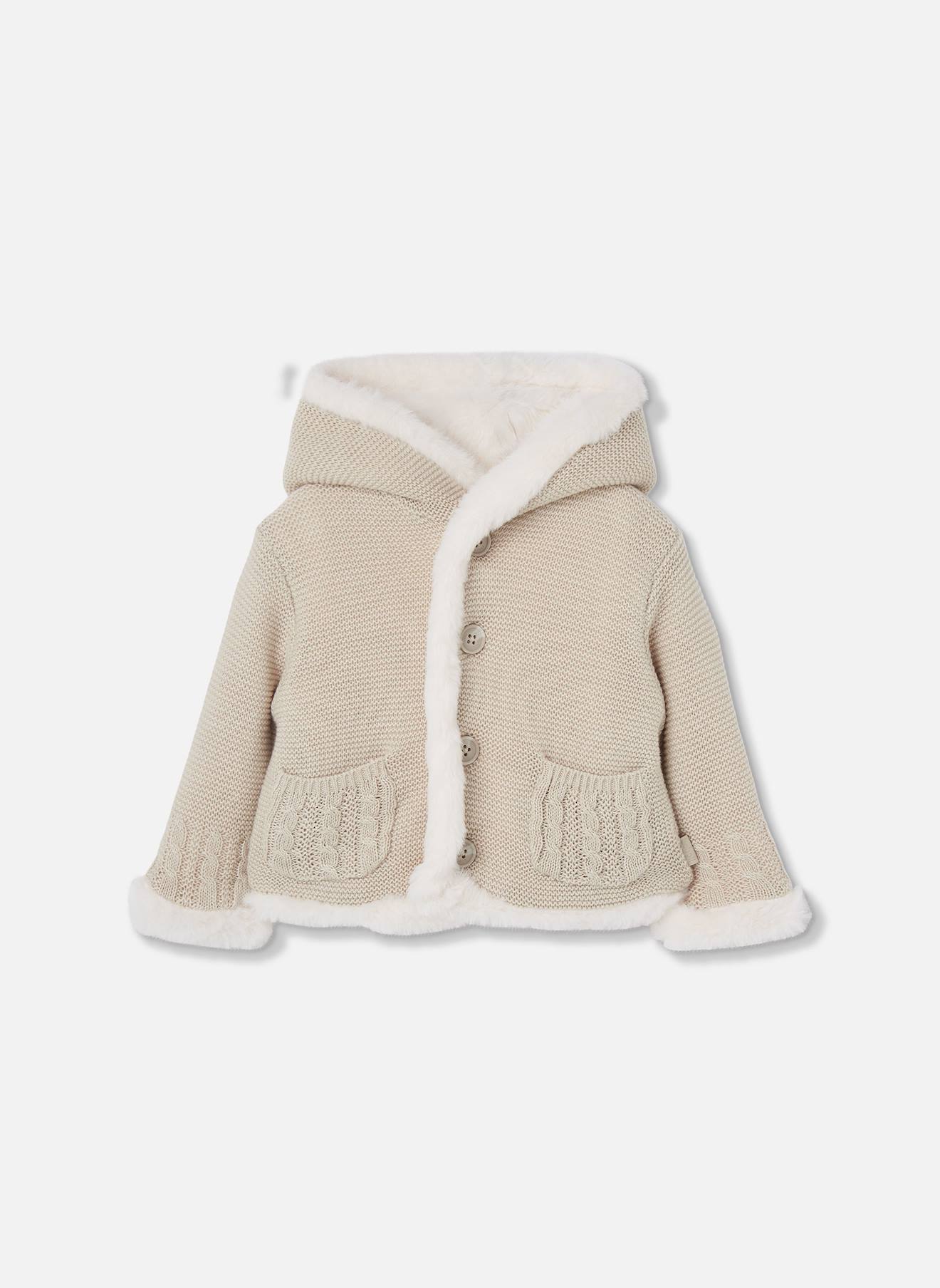 Veste Bébé En Maille Réversible À Capuche Beige
