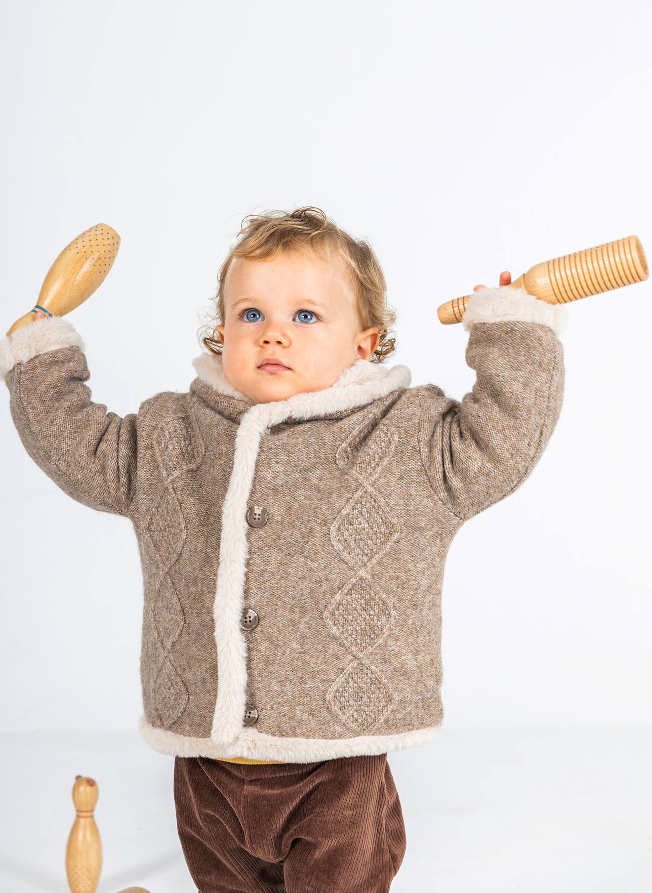 Veste Bébé En Maille Réversible À Capuche Marron