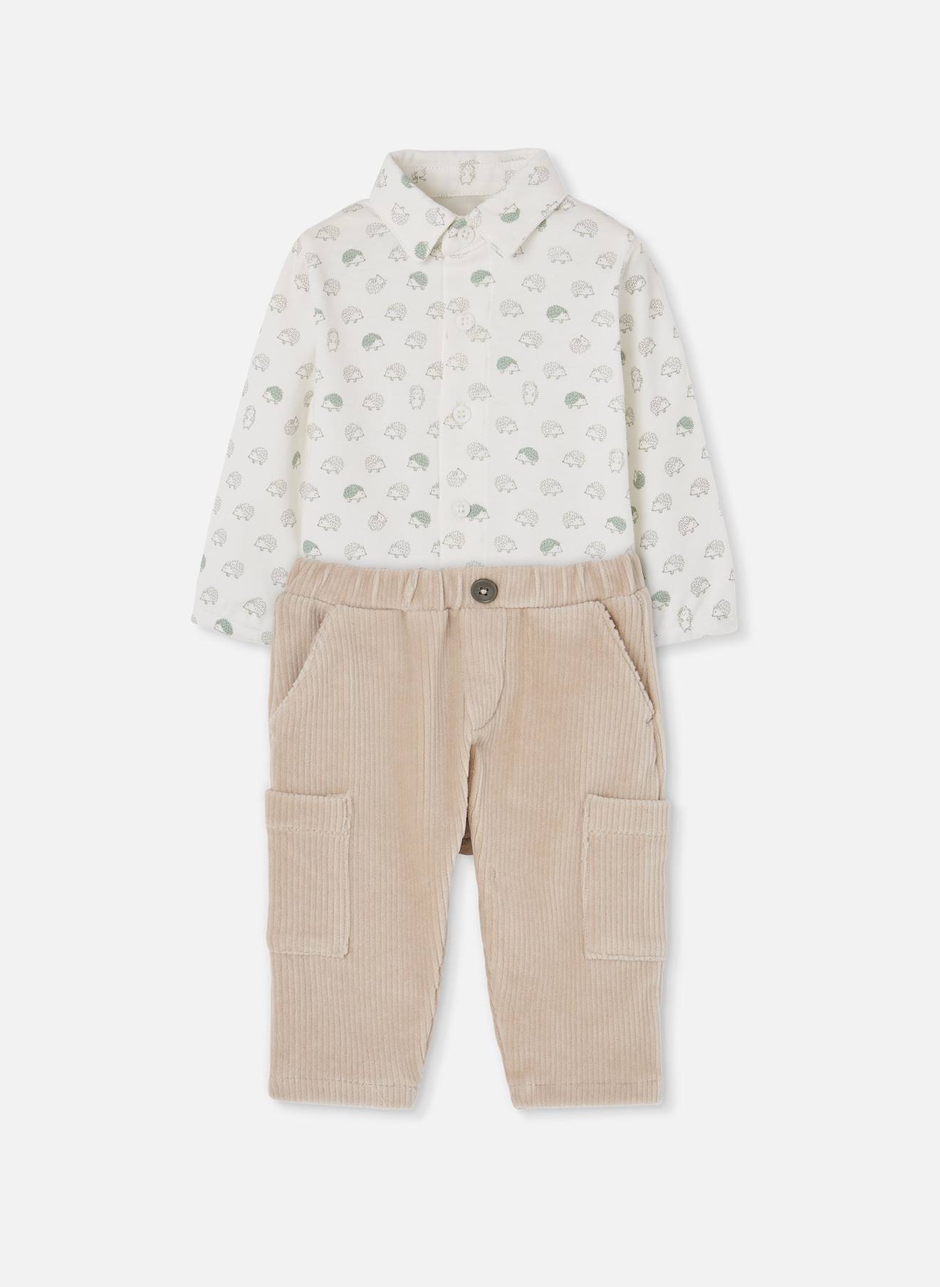 Ensemble Bébé Garçon En Maille Imprimé Hérissons Beige