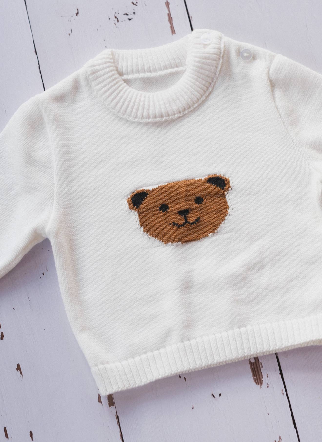 Pull Ourson En Coton Écru