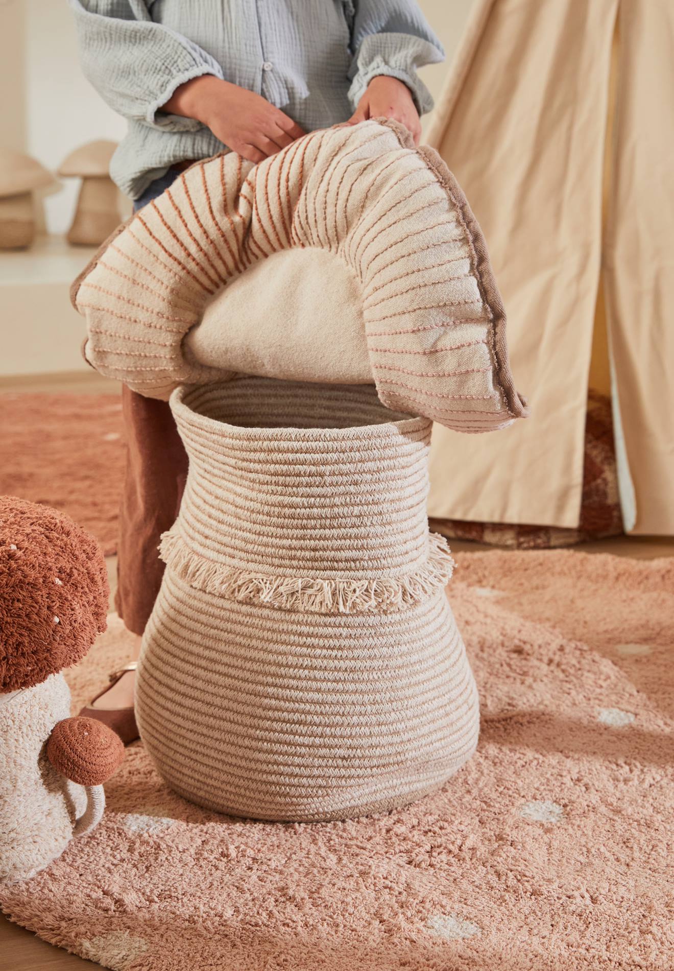Panier Enfant En Coton Giant Mushroom Naturel, Marron Clair