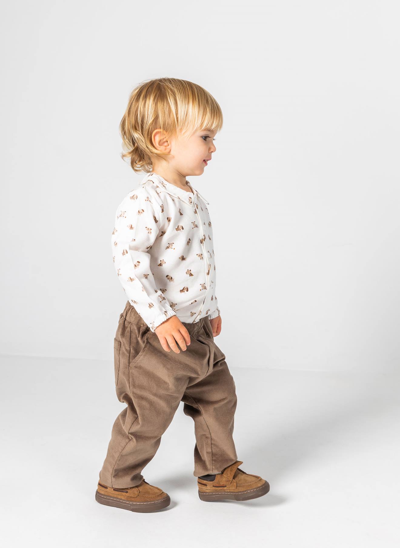 Ensemble Bébé Garçon Chemise Et Pantalon Imprimé Chiens Marron