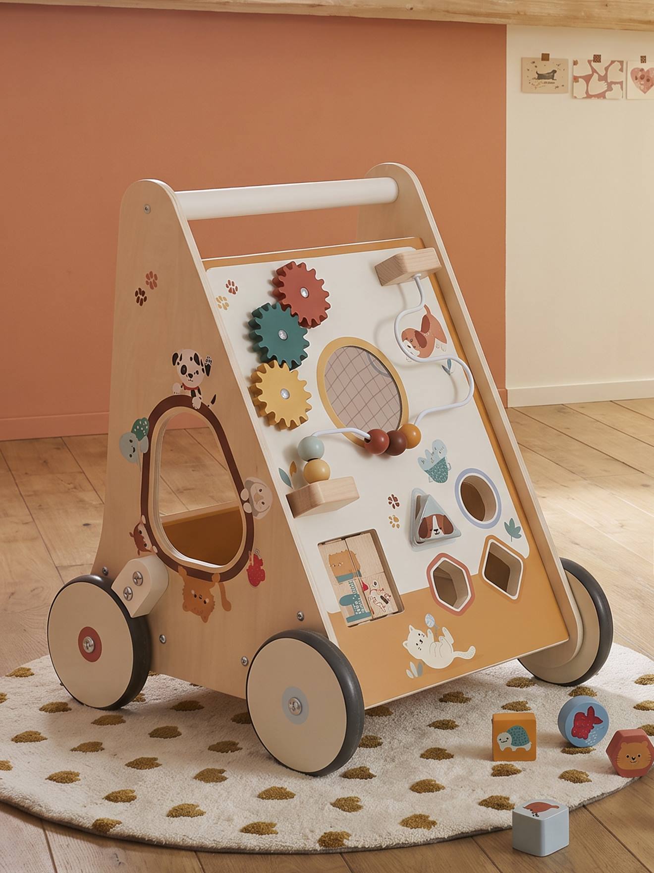 Chariot de marche avec freins en bois FSC® big family (Vertbaudet) - Image 1