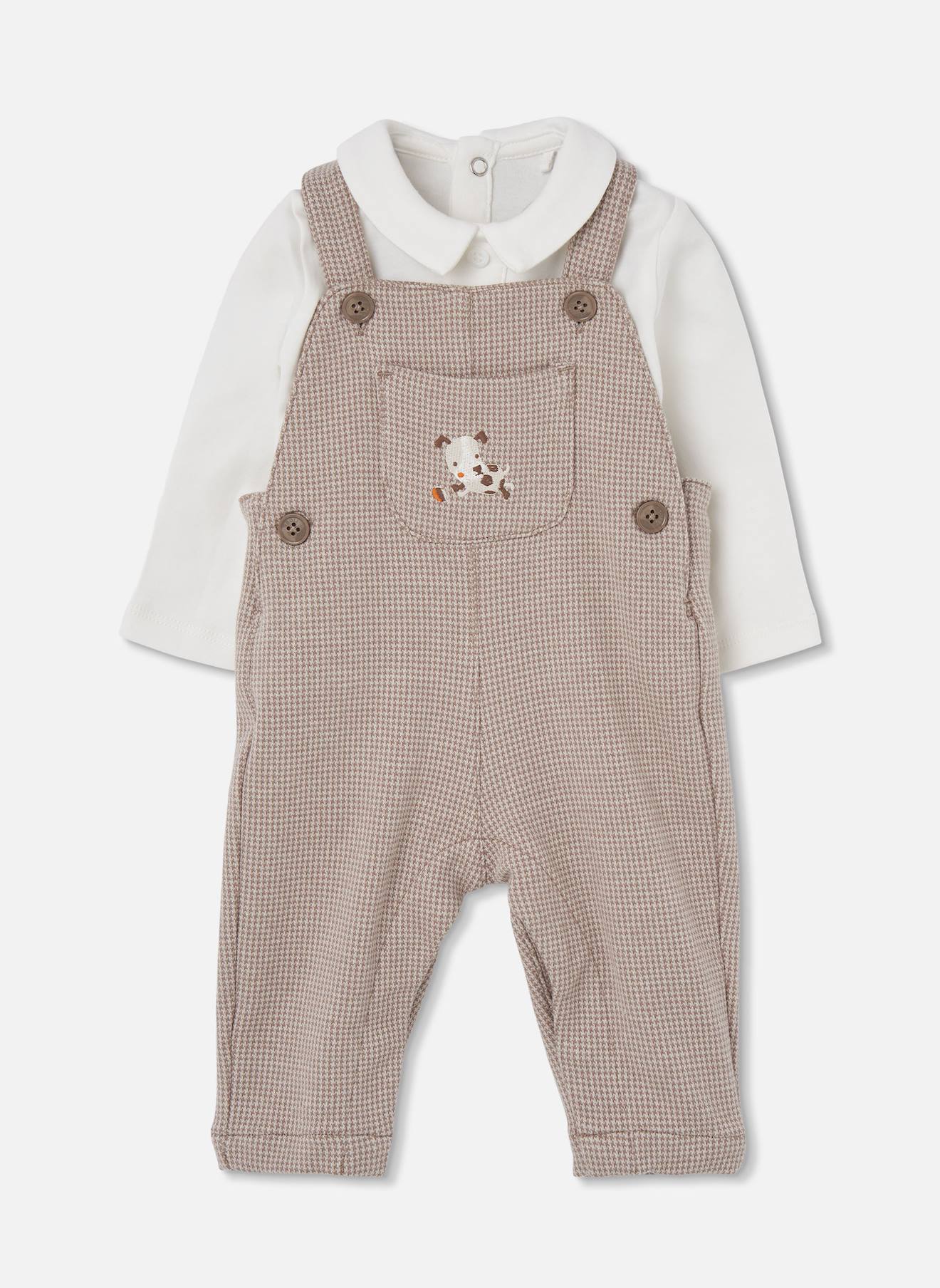 Ensemble Bébé Garçon Maille Carreaux Broderie Petit Chien Multicolore