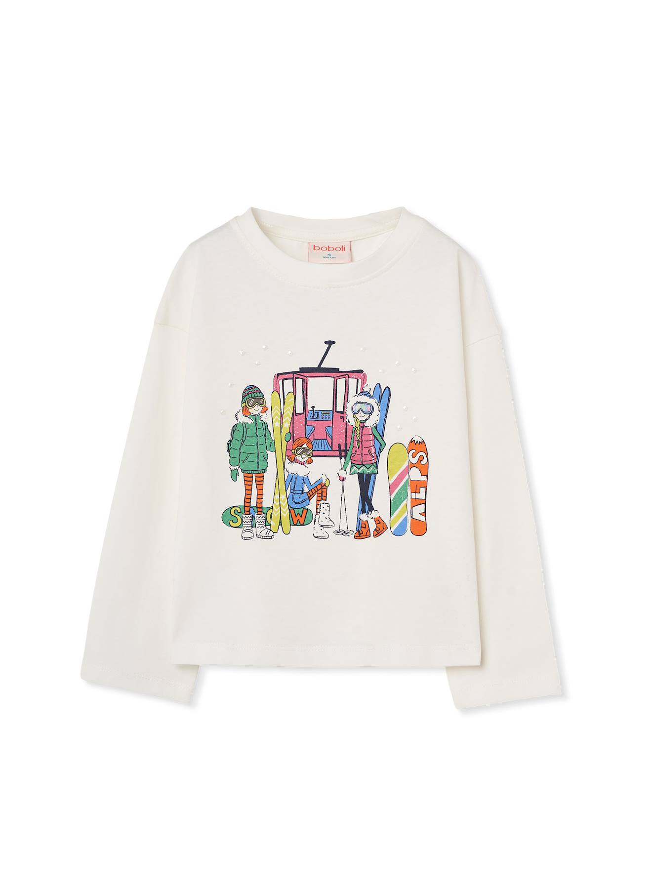 T-shirt Fille En Maille Imprimé Ski Blanc