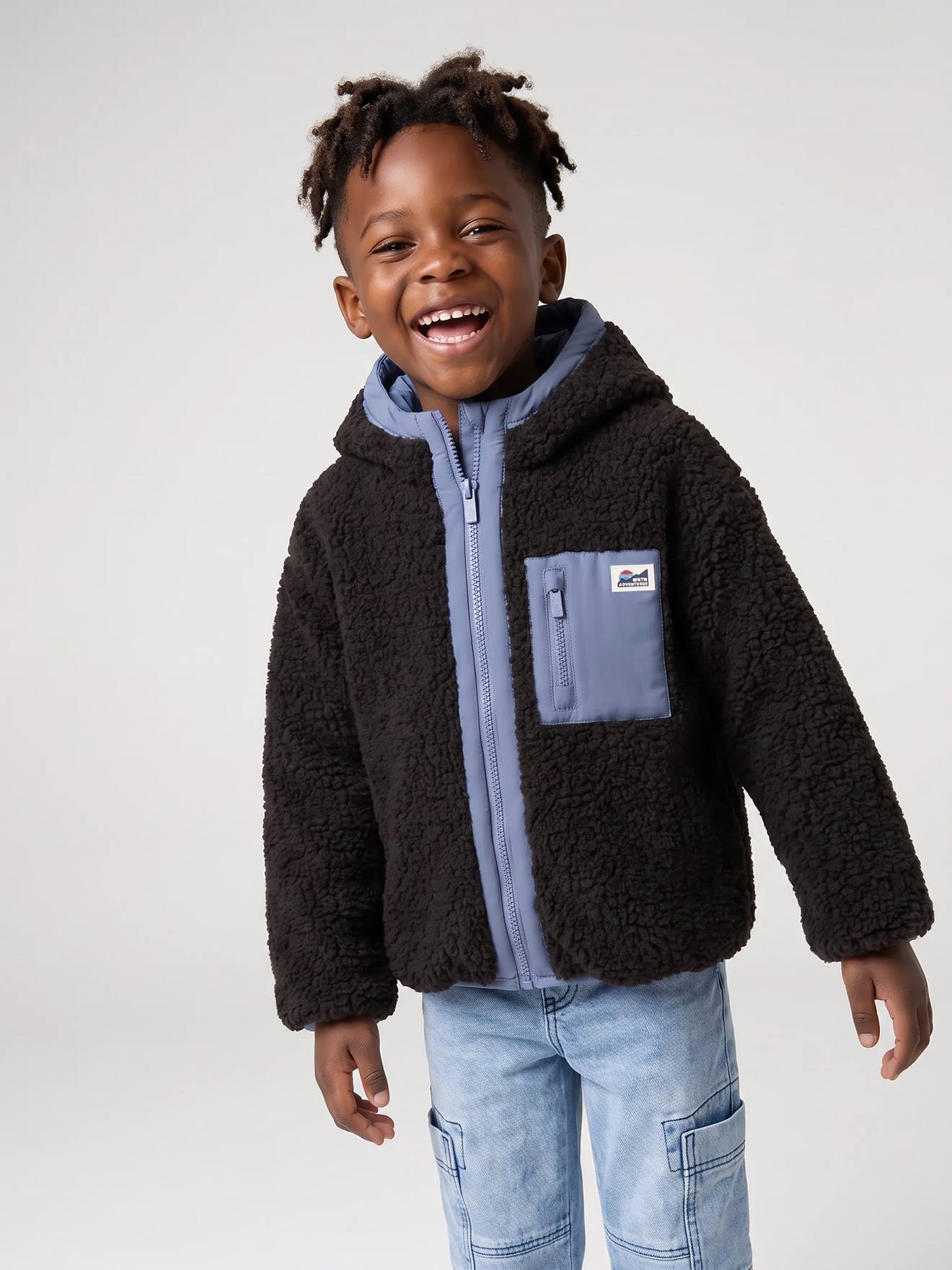 Blouson réversible à capuche garçon bleu grisé