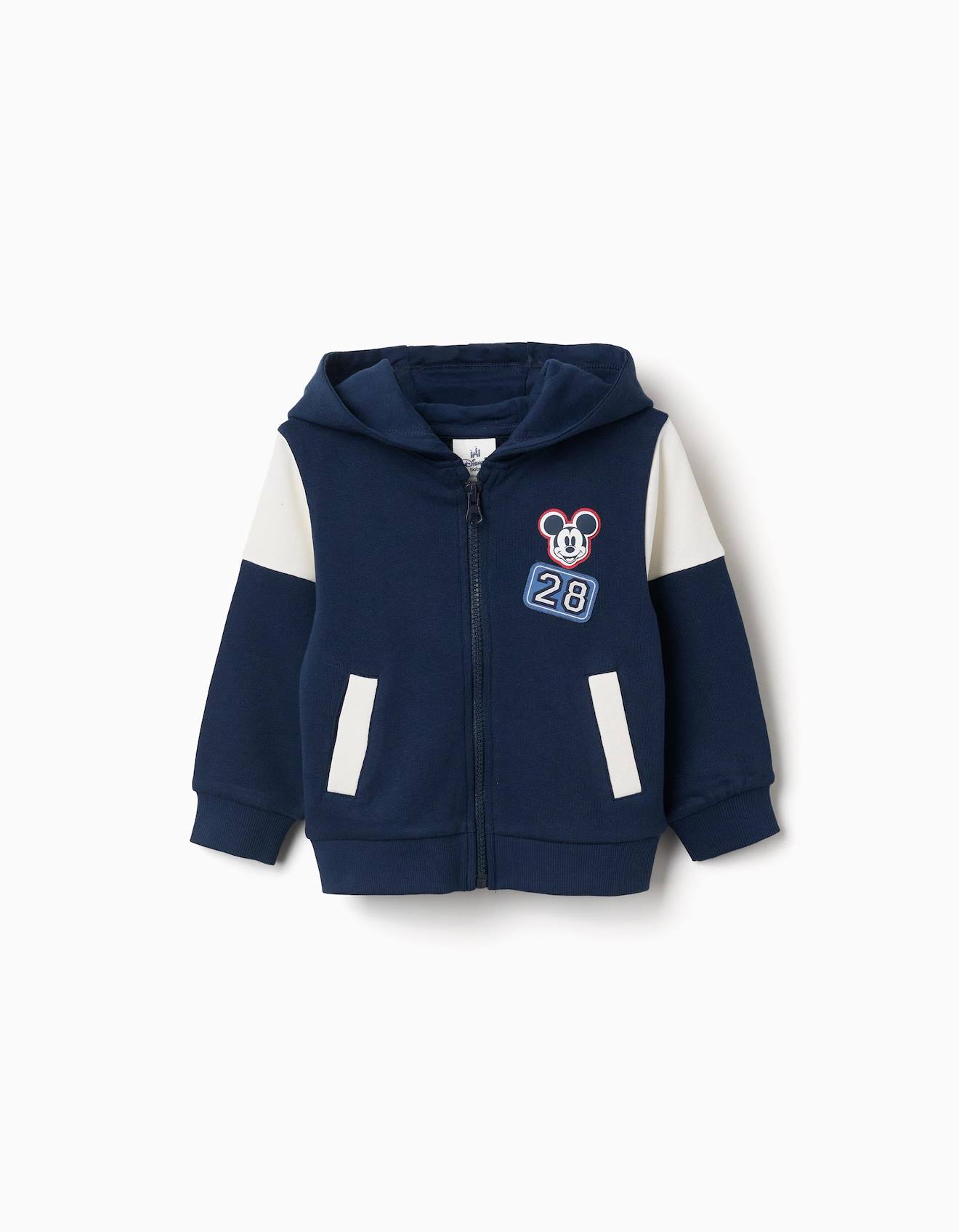 Sweat Zippé En Coton Peigné À Capuche Et Imprimés Mickey Bleu Foncé