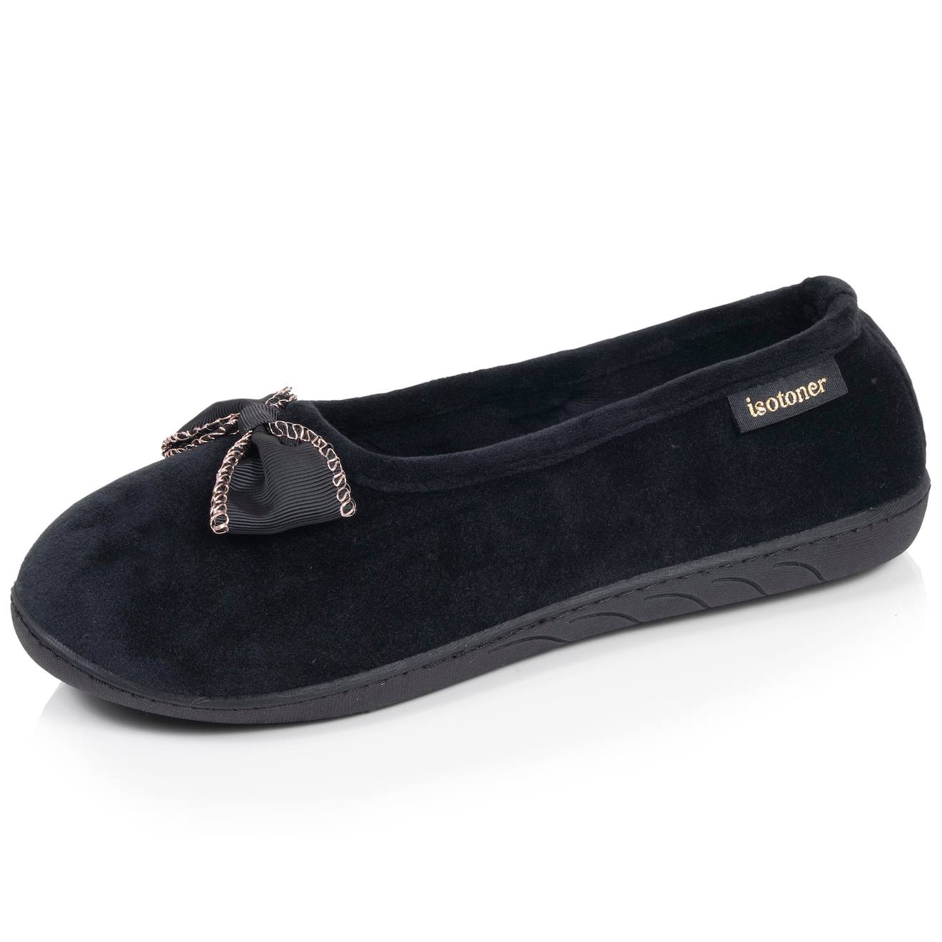Chaussons Ballerines Microvelours Semelle Ergonomique, Mousse À Mémoire Forme Noir