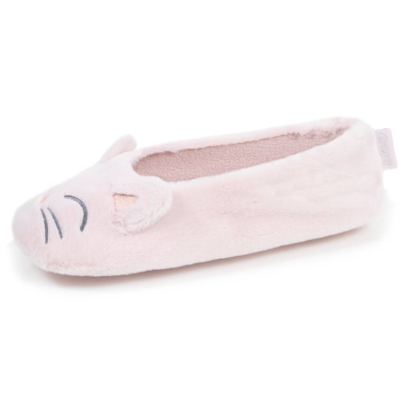 Chaussons Ballerines Imitation Fourrure, Semelle Gomme Ultra Souple Rose